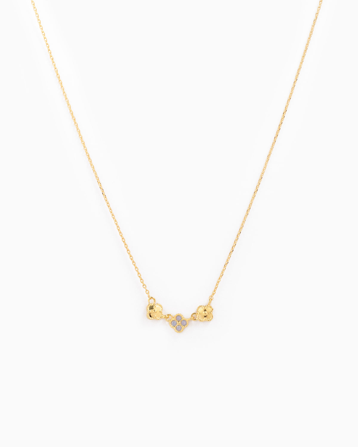 Triple Linked Clover with Stone Necklace-5