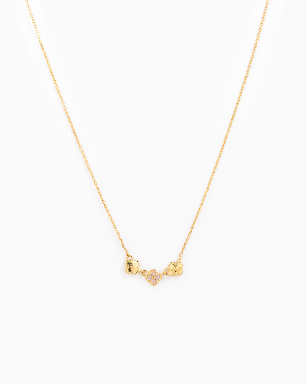 Triple Linked Clover with Stone Necklace-7