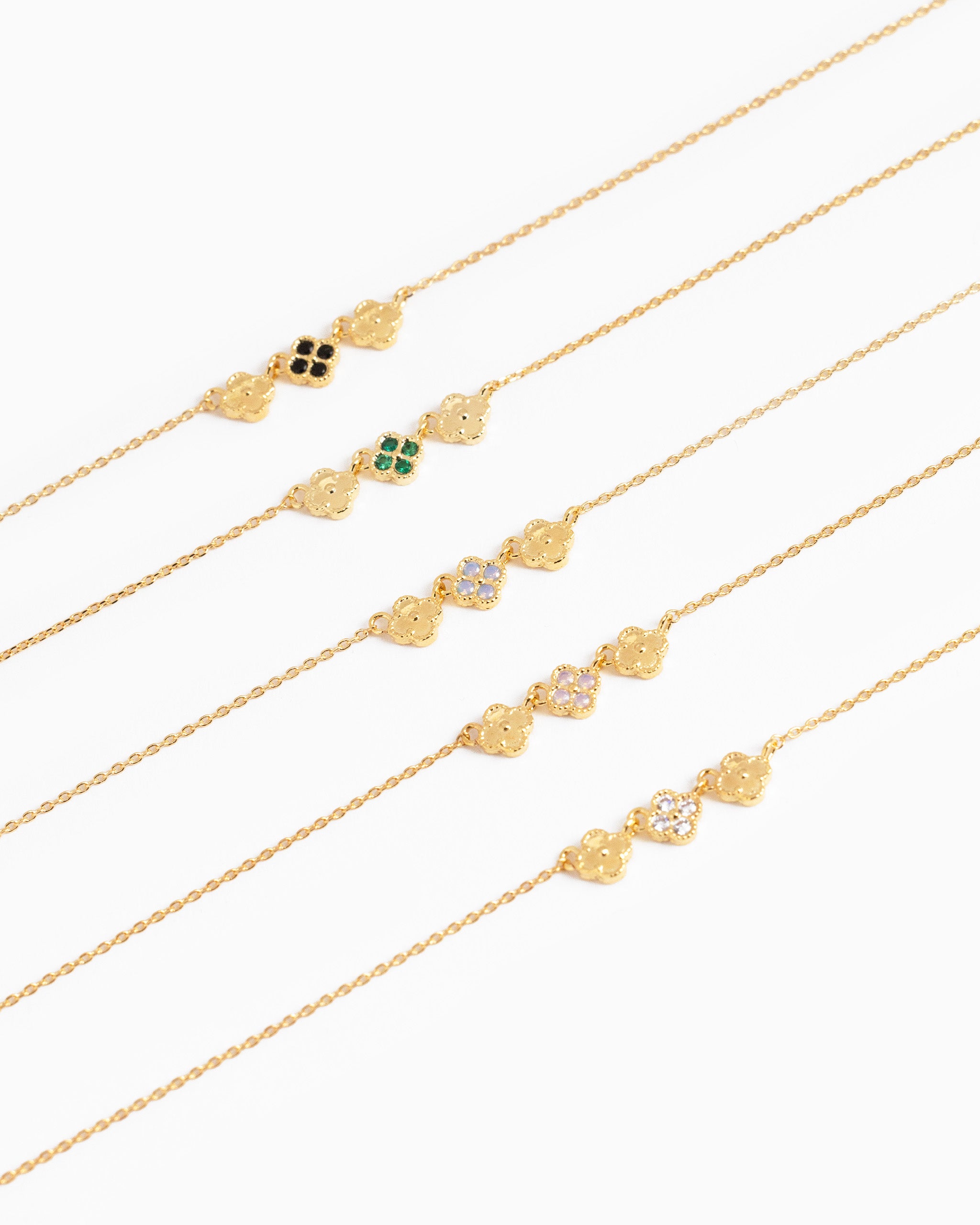 Triple Linked Clover with Stone Necklace
