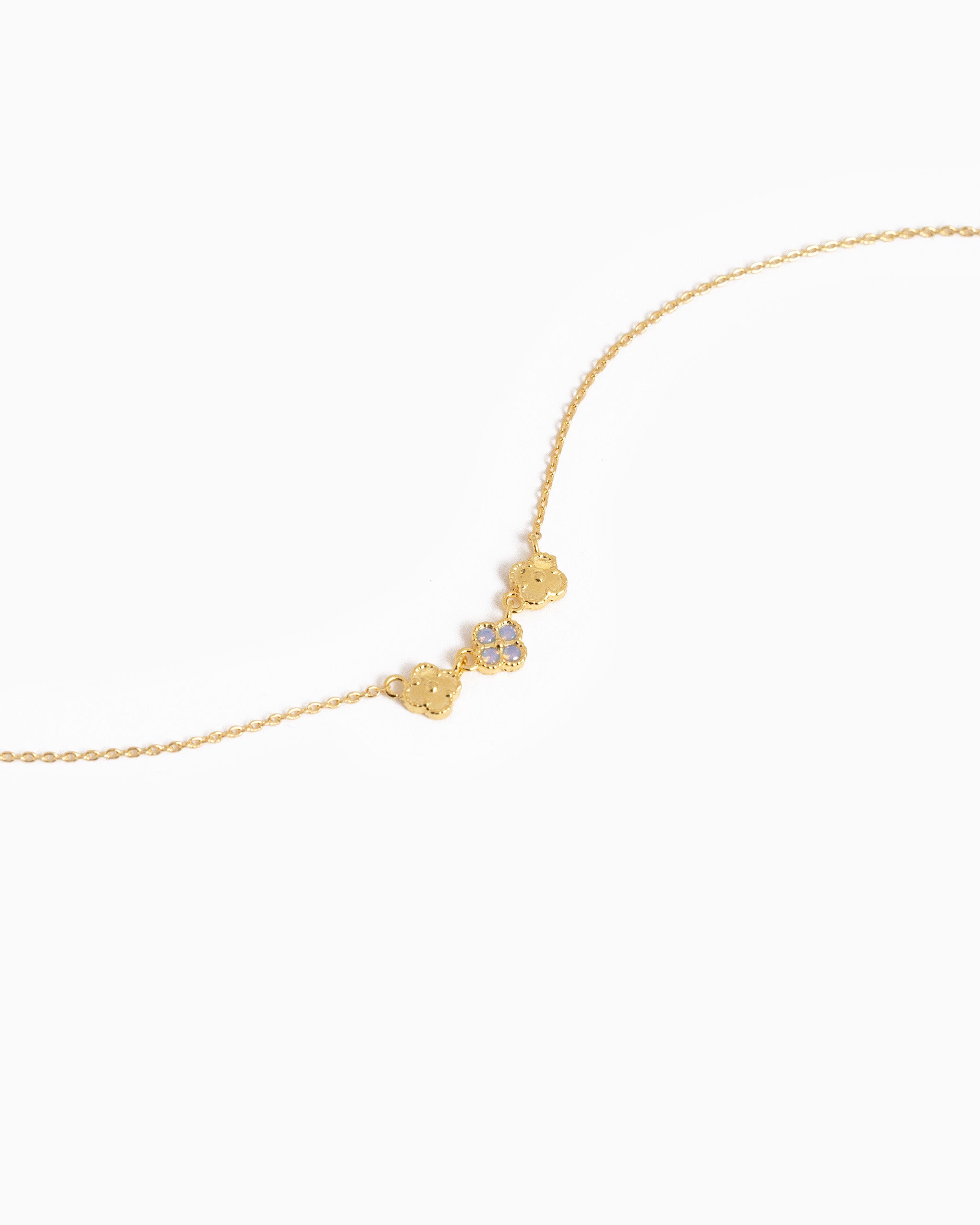 Triple Linked Clover with Stone Necklace-6