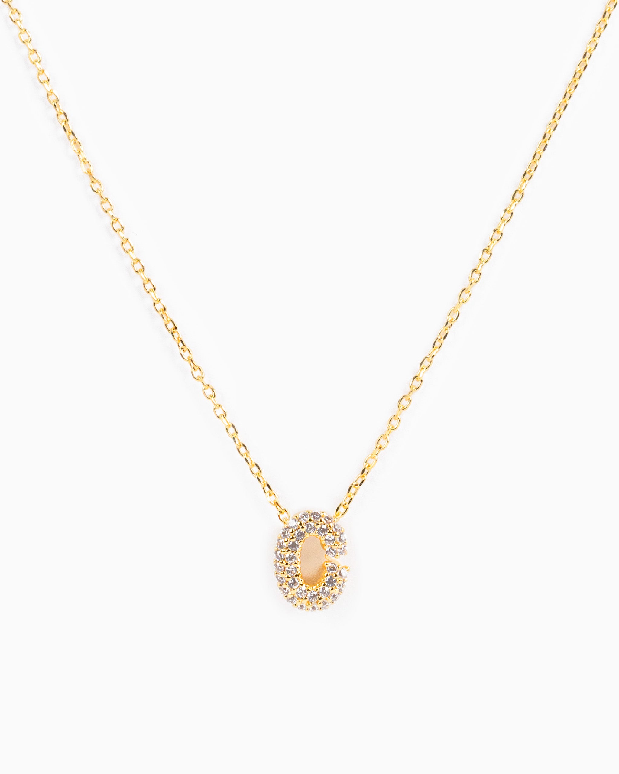 CZ Pave Mini Bubble Letter Necklace-4