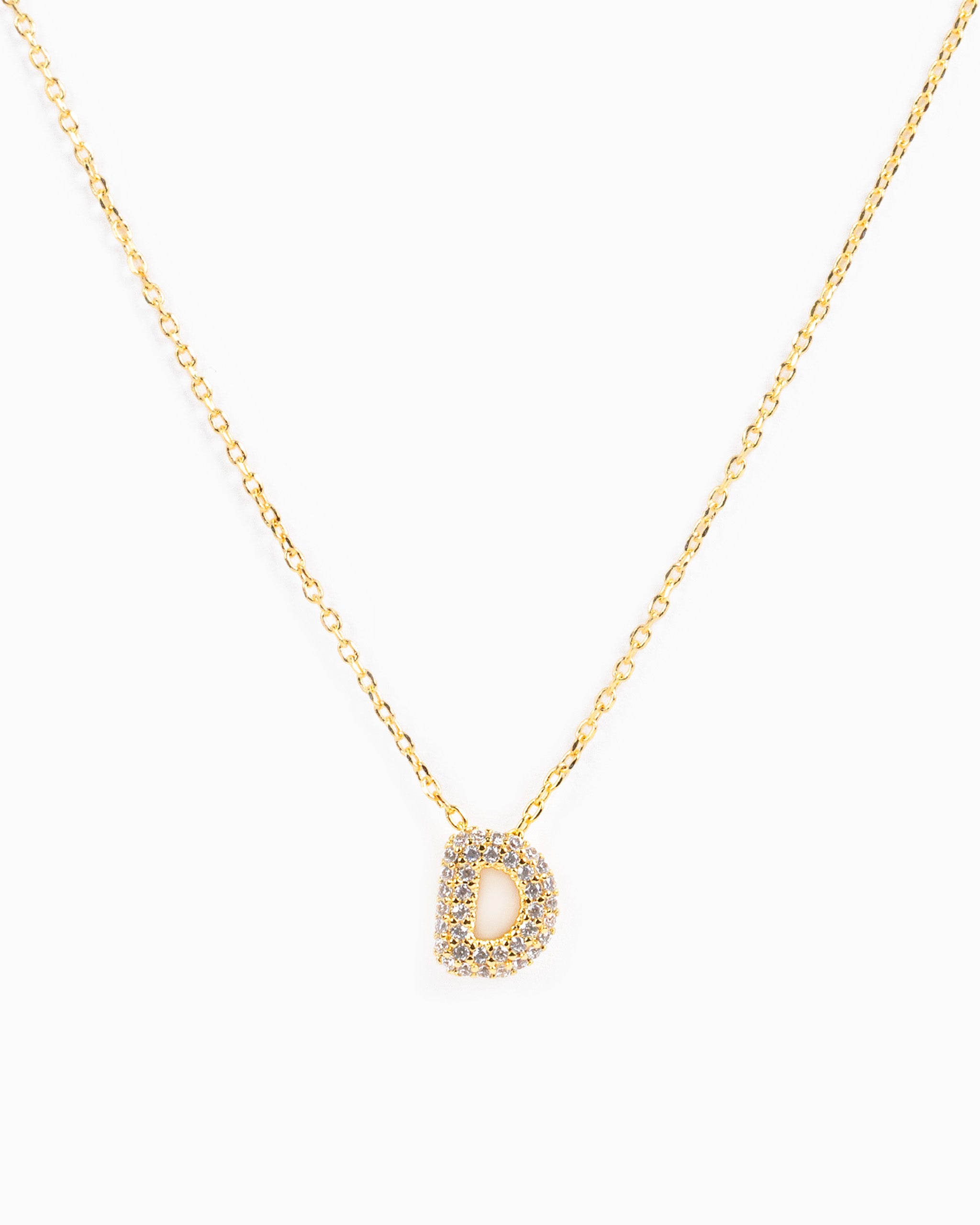 CZ Pave Mini Bubble Letter Necklace-5