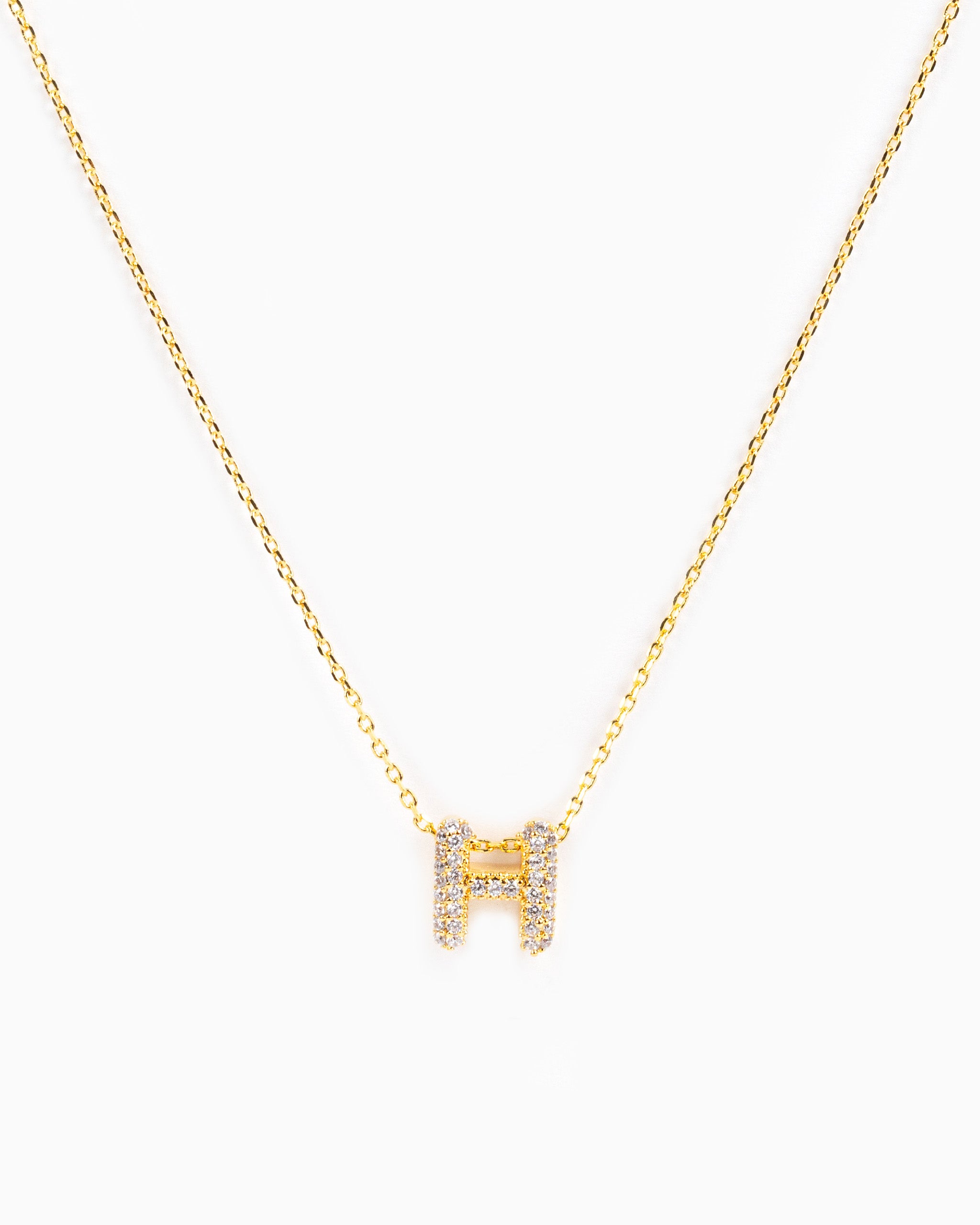 CZ Pave Mini Bubble Letter Necklace-9