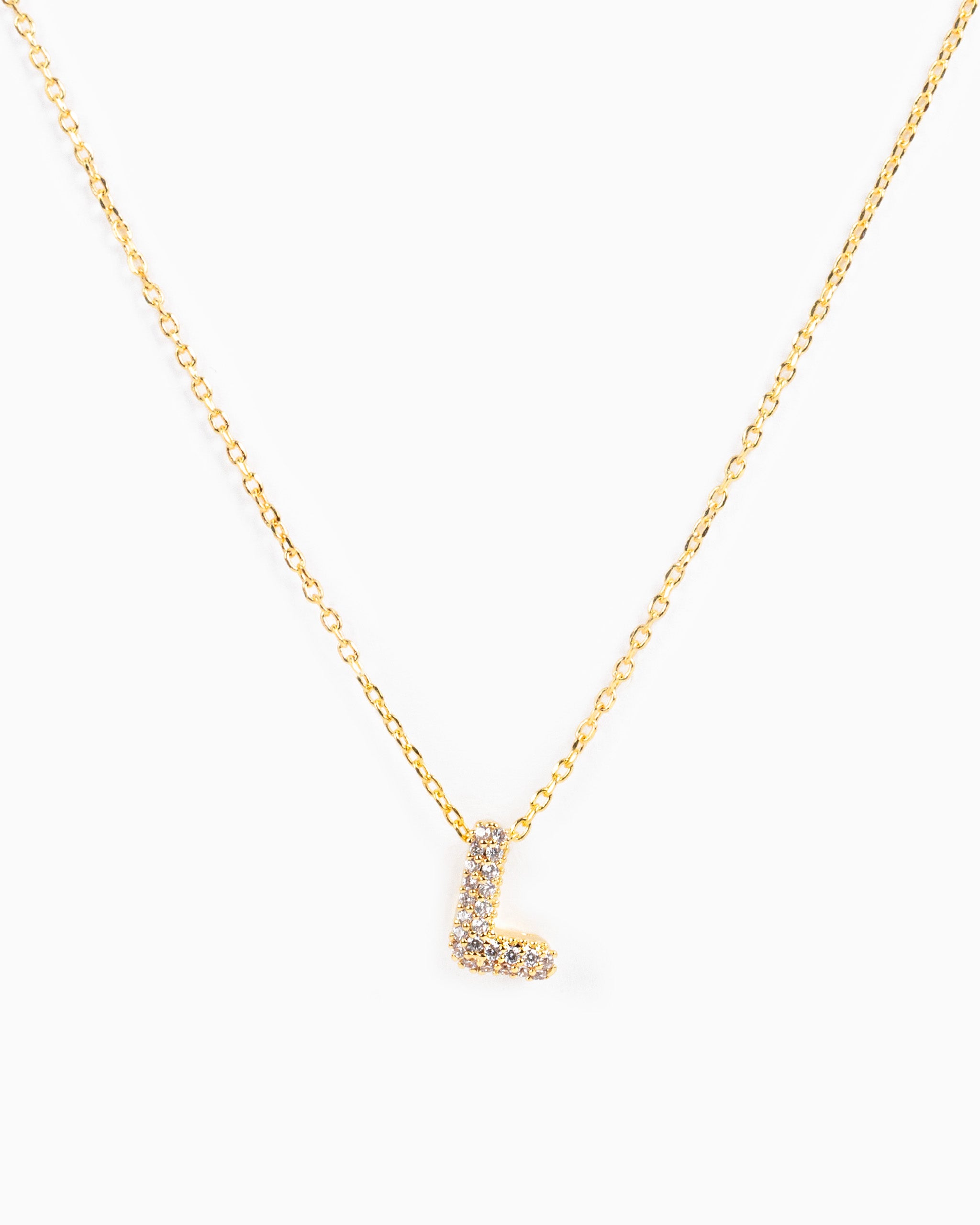 CZ Pave Mini Bubble Letter Necklace-13