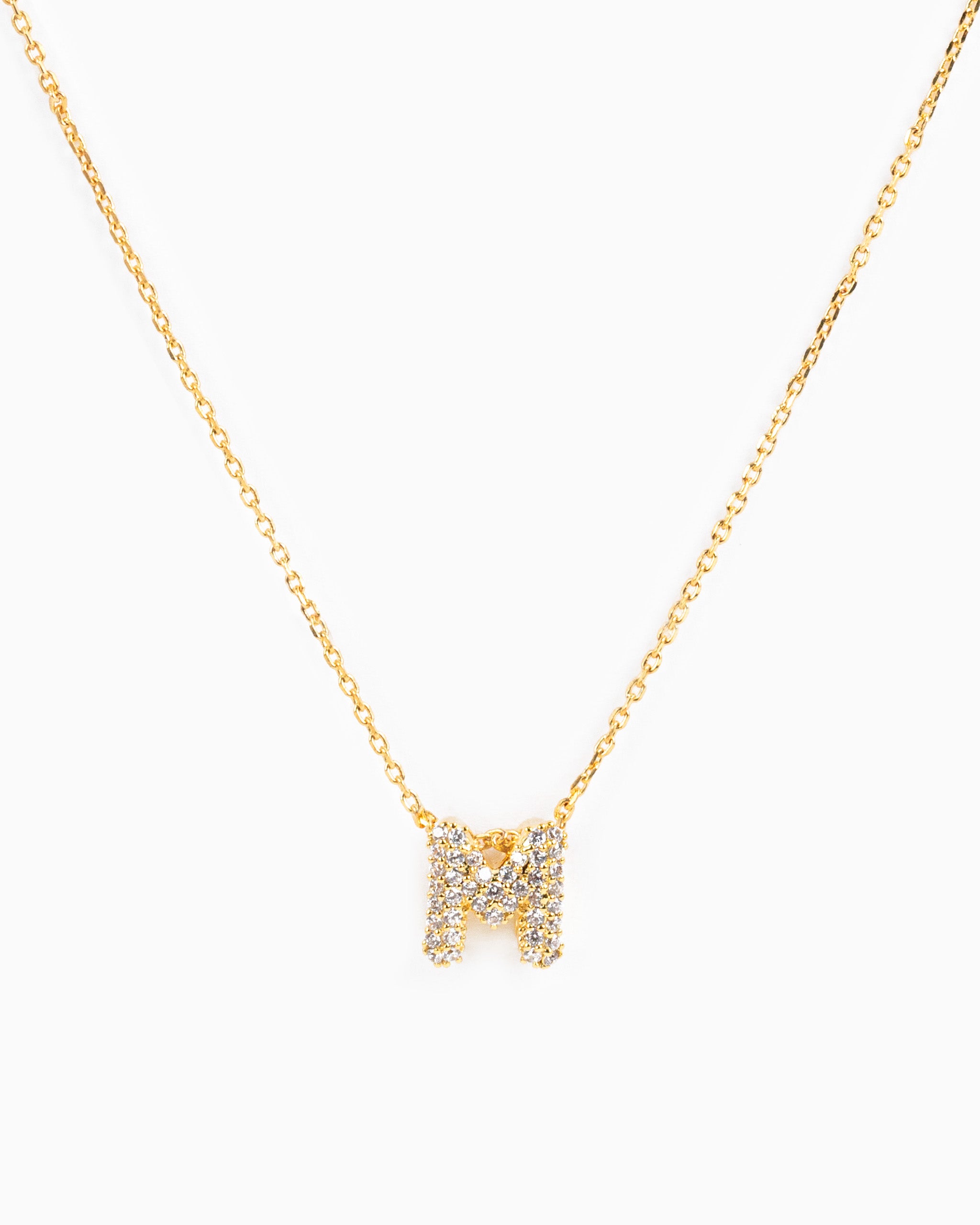 CZ Pave Mini Bubble Letter Necklace-14
