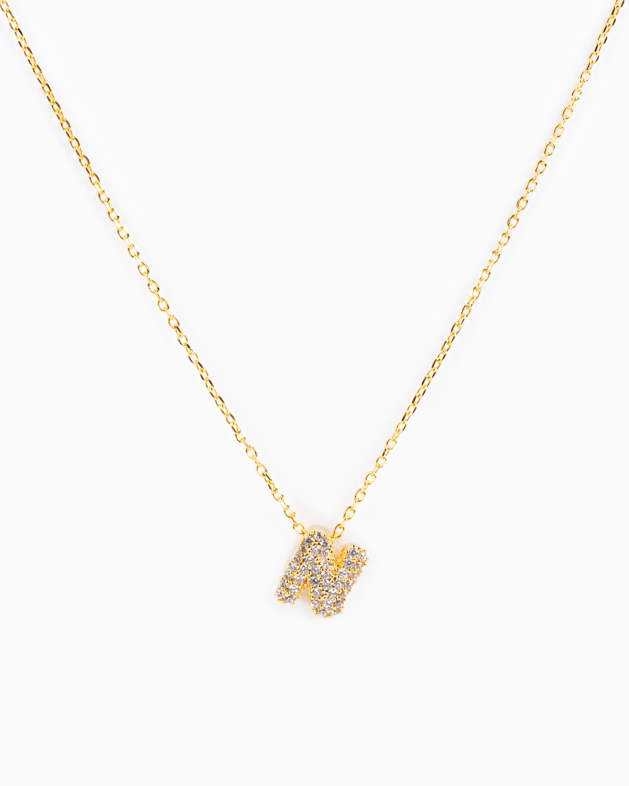 CZ Pave Mini Bubble Letter Necklace-15