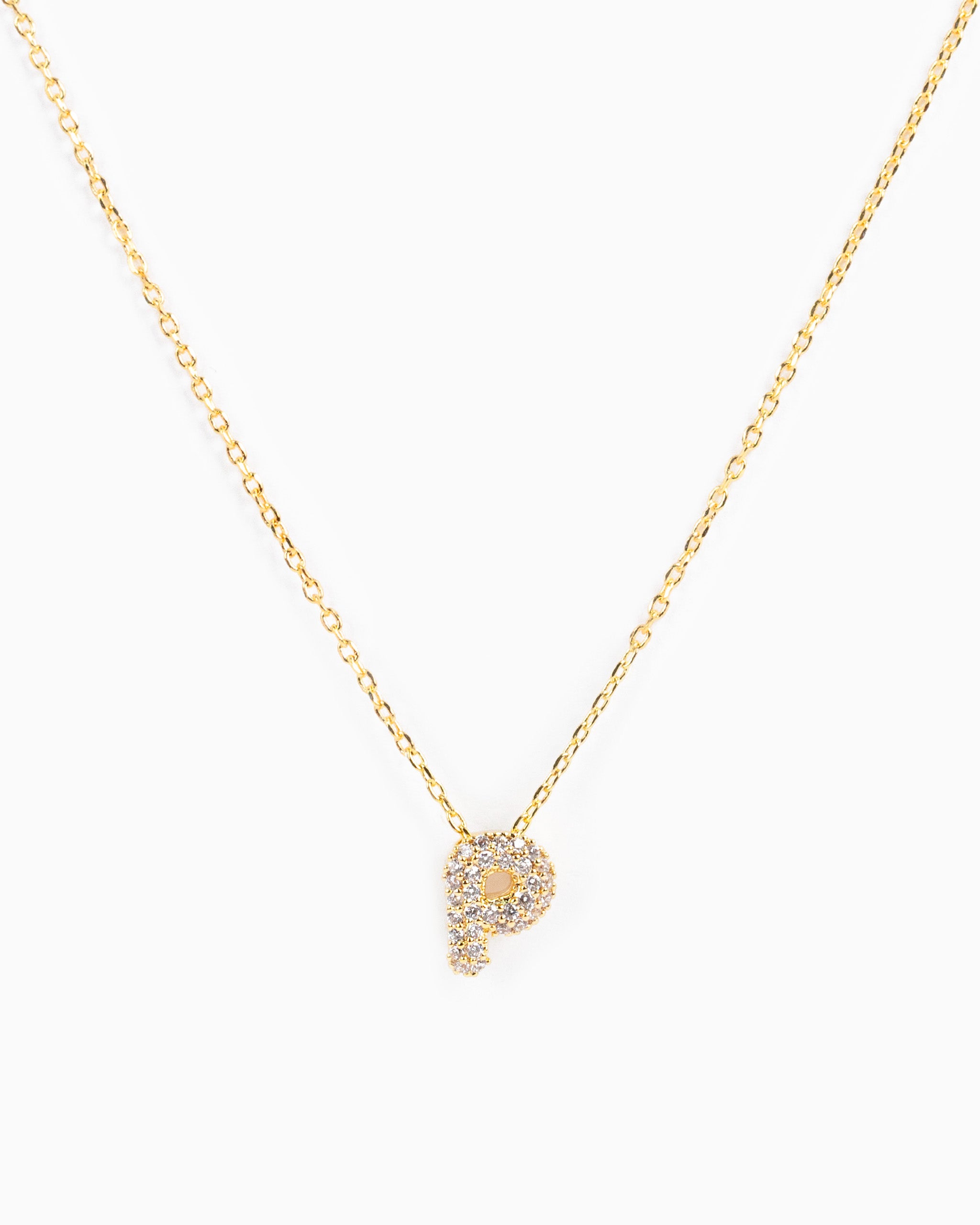 CZ Pave Mini Bubble Letter Necklace-17