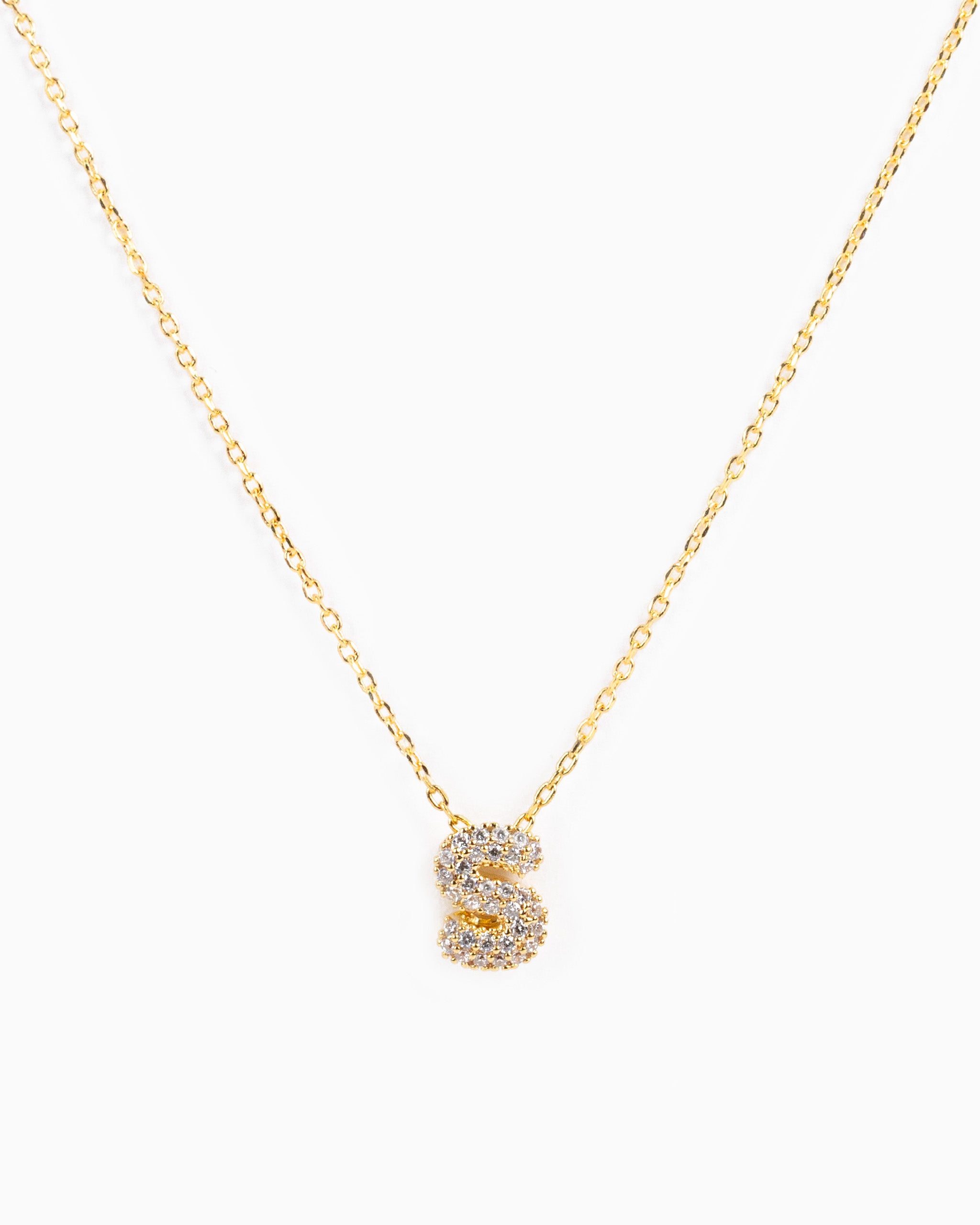 CZ Pave Mini Bubble Letter Necklace-20