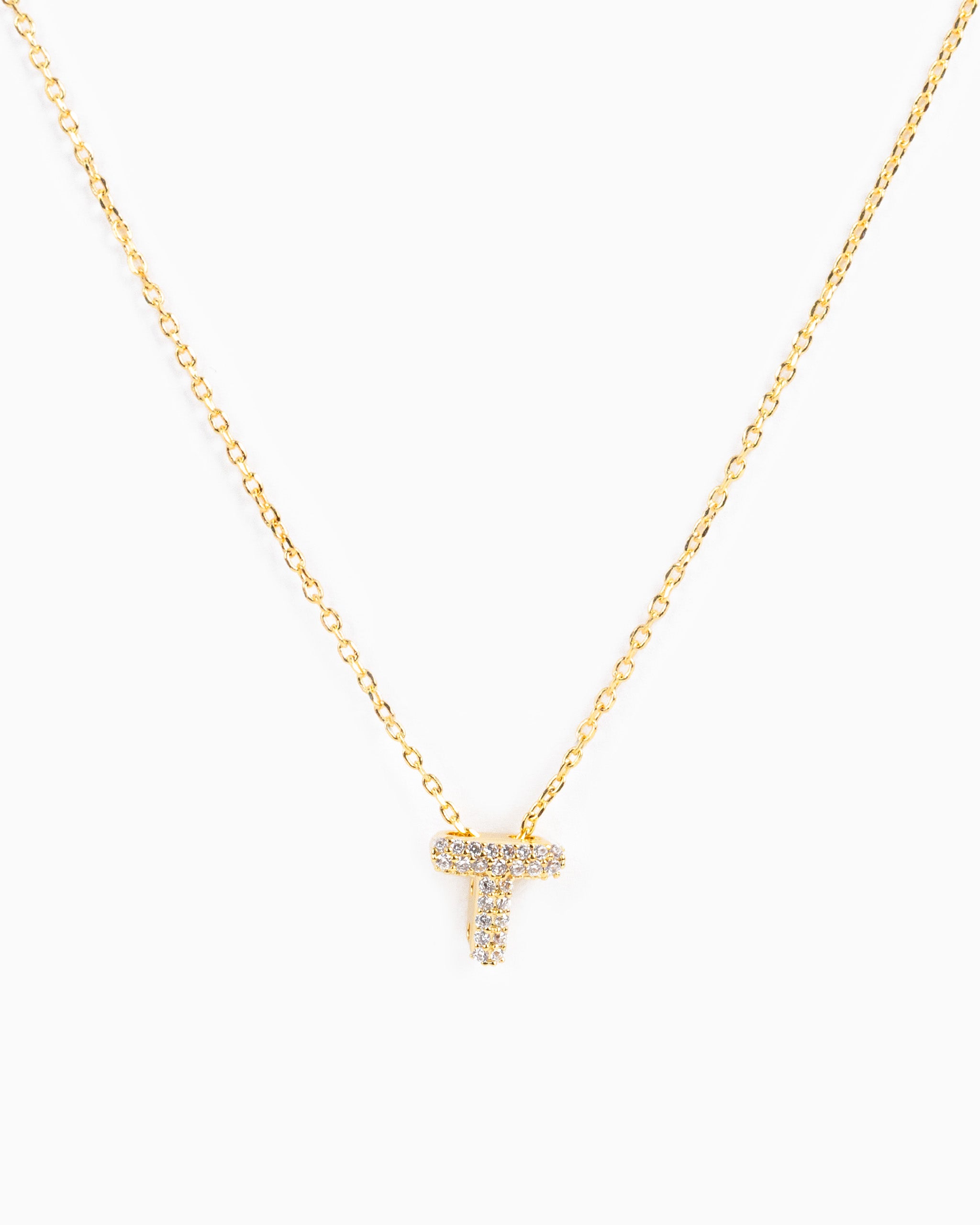 CZ Pave Mini Bubble Letter Necklace-21