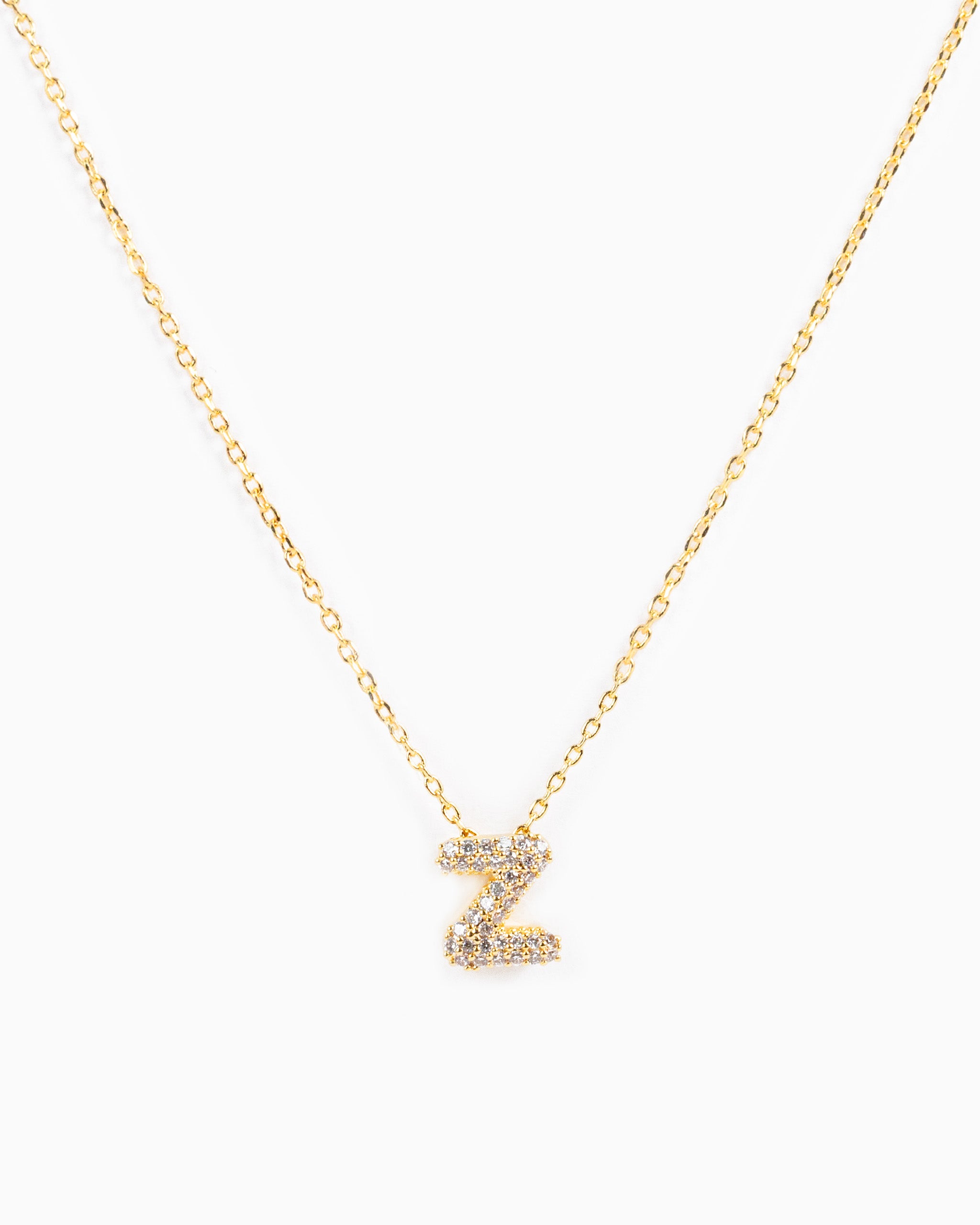 CZ Pave Mini Bubble Letter Necklace-25