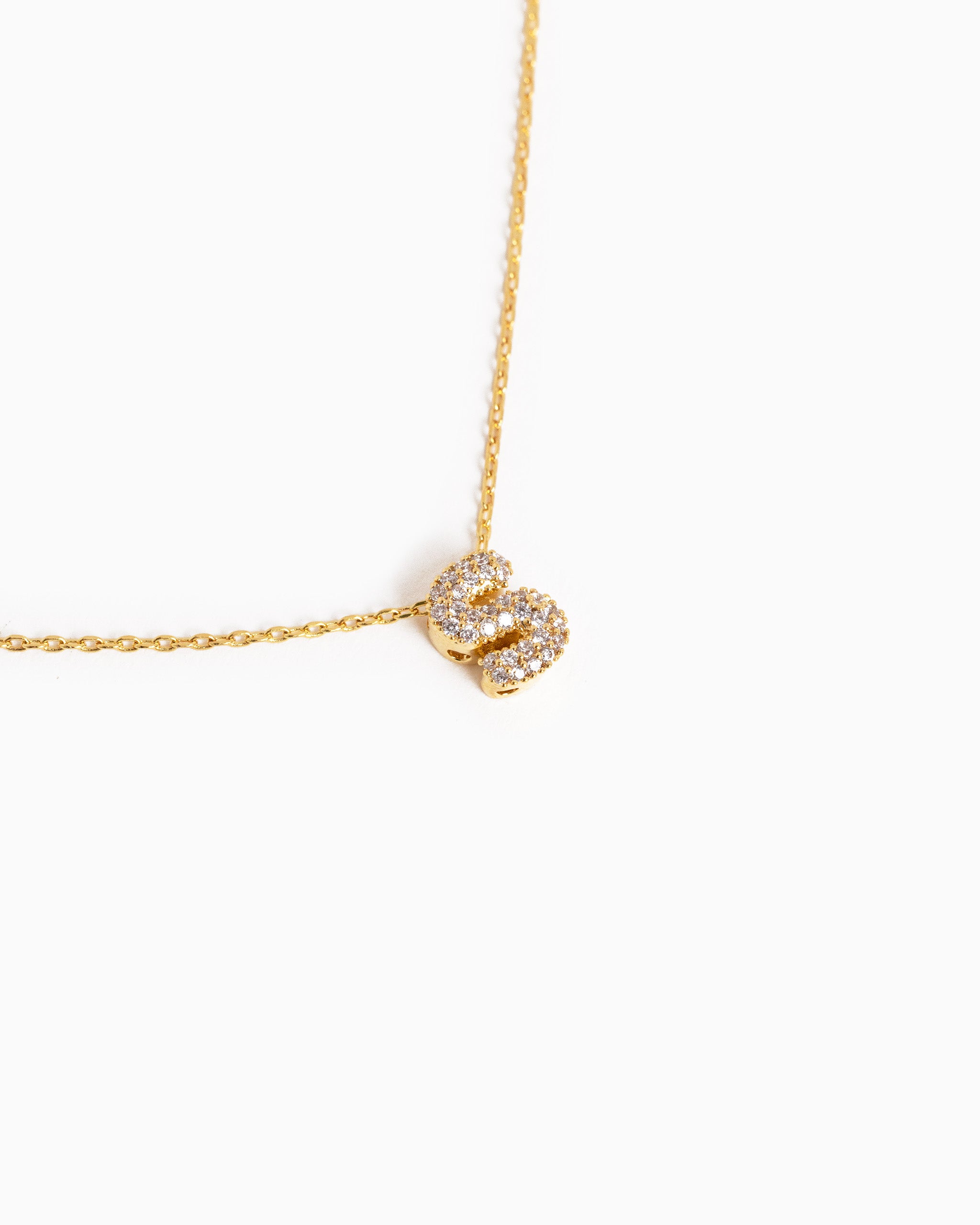 CZ Pave Mini Bubble Letter Necklace-26