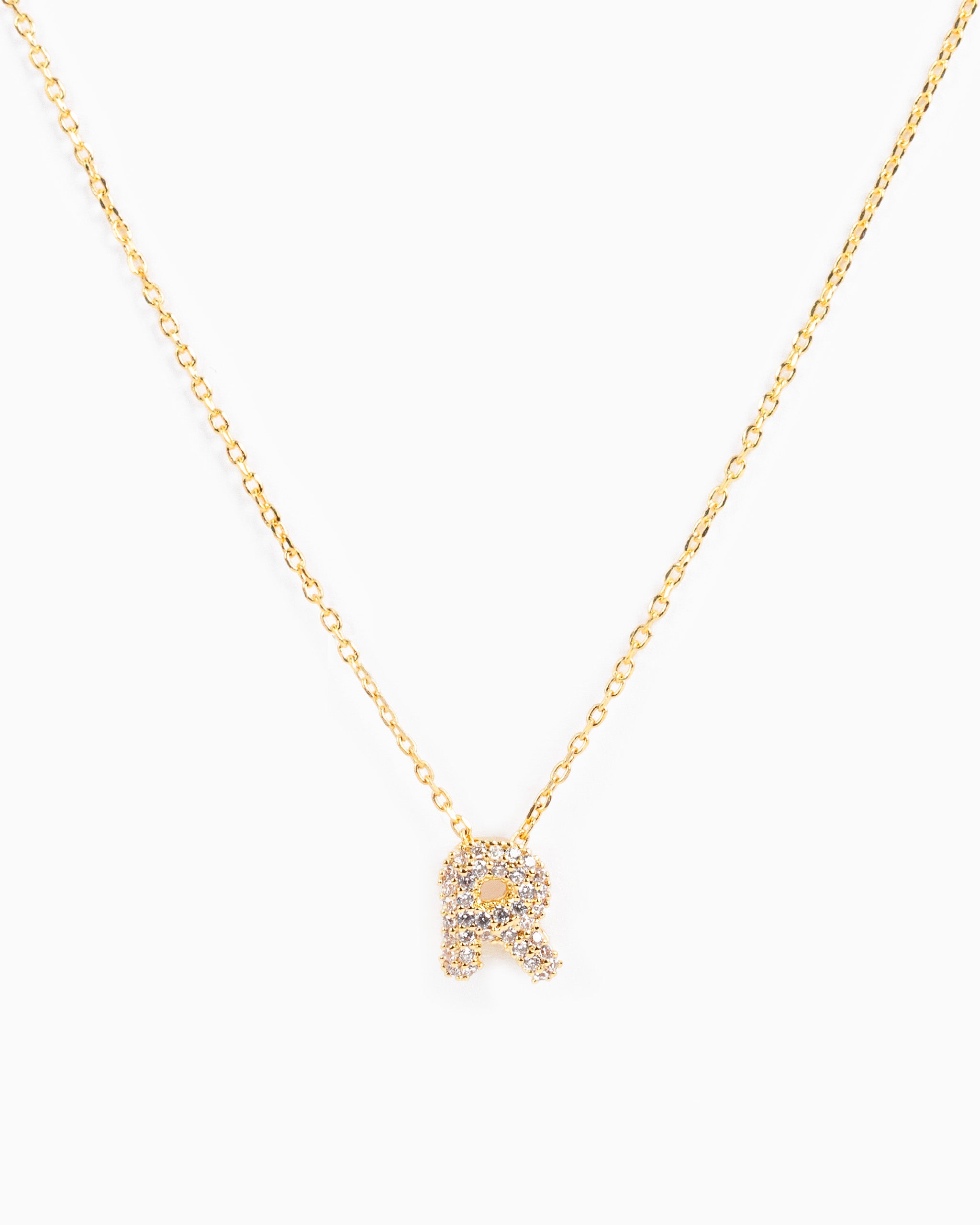 CZ Pave Mini Bubble Letter Necklace-19