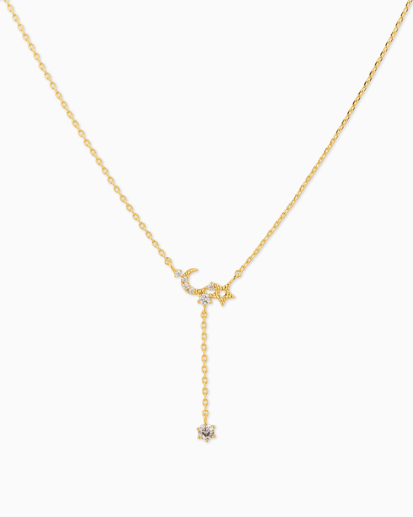 Dainty Moon Star Y-Drop Necklace