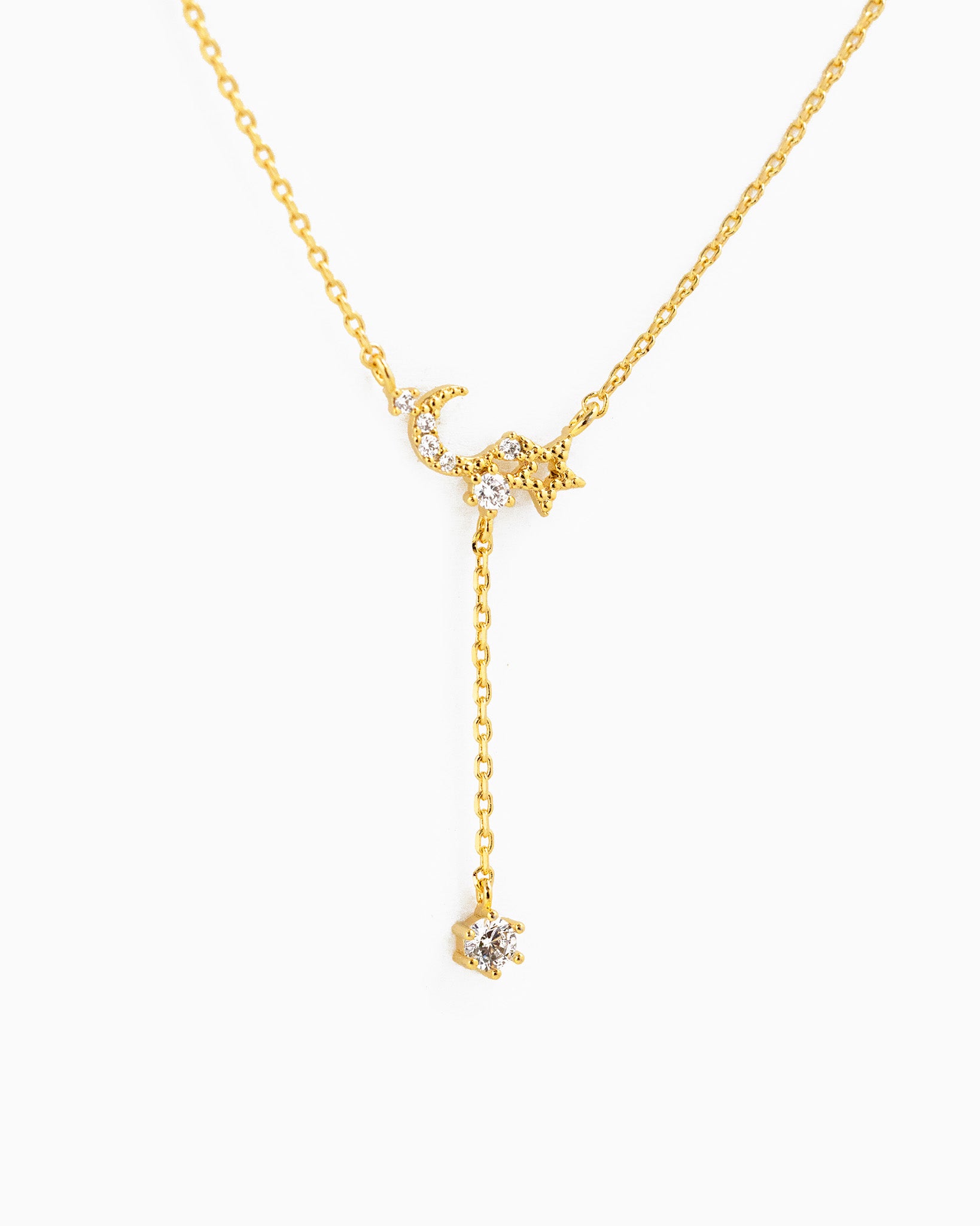 Dainty Moon Star Y-Drop Necklace