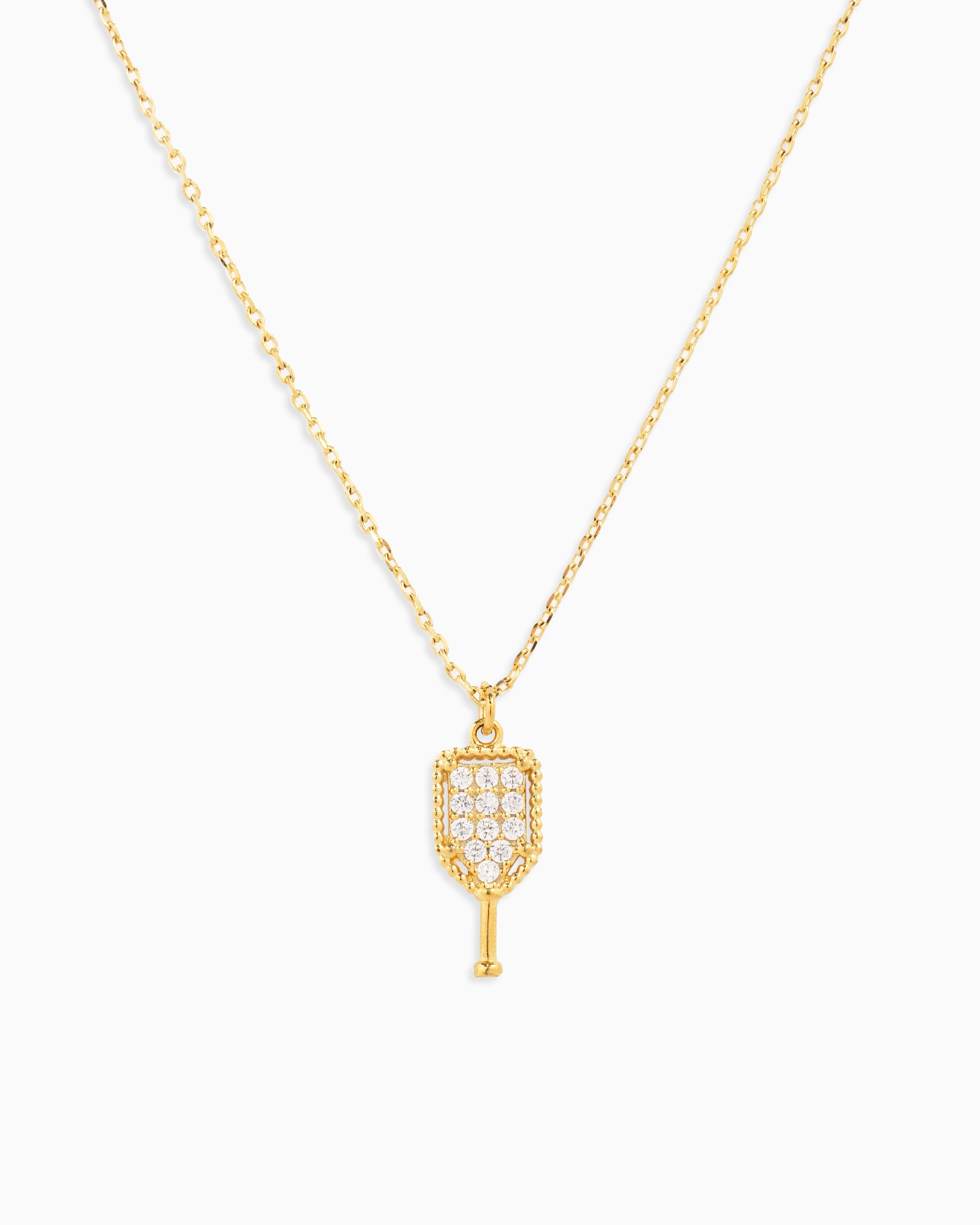 gold pickleball pendant necklace with pavé CZ