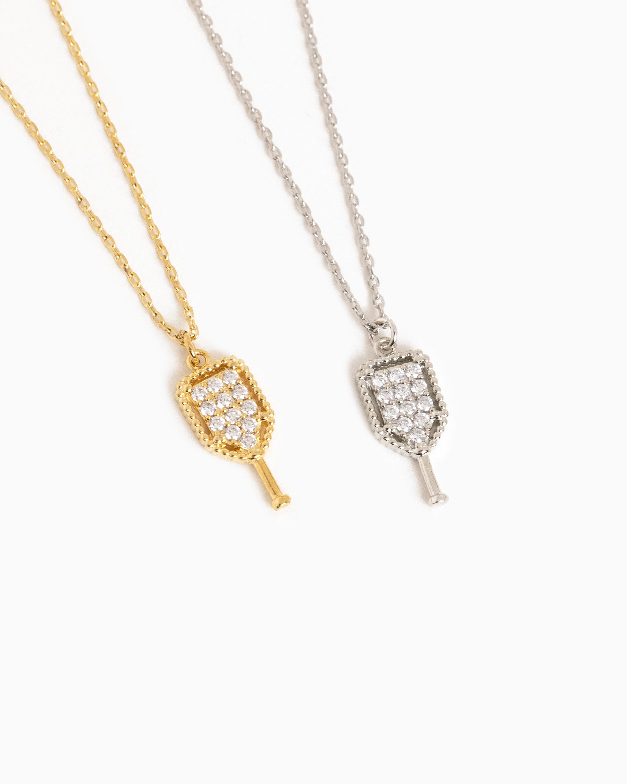 pickleball pendant necklace with pavé CZ