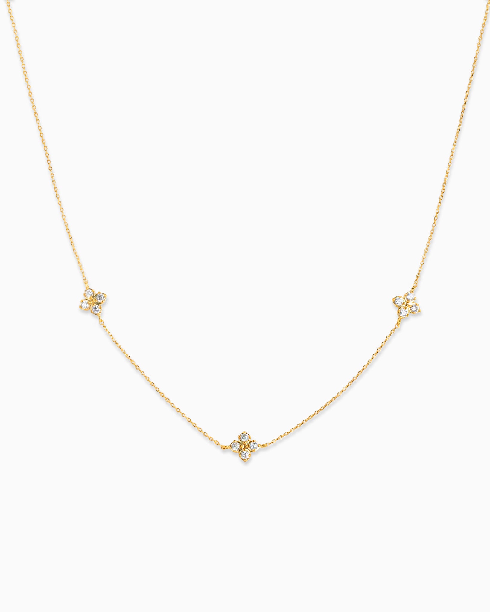 Dainty CZ Pave Clover Station Necklace