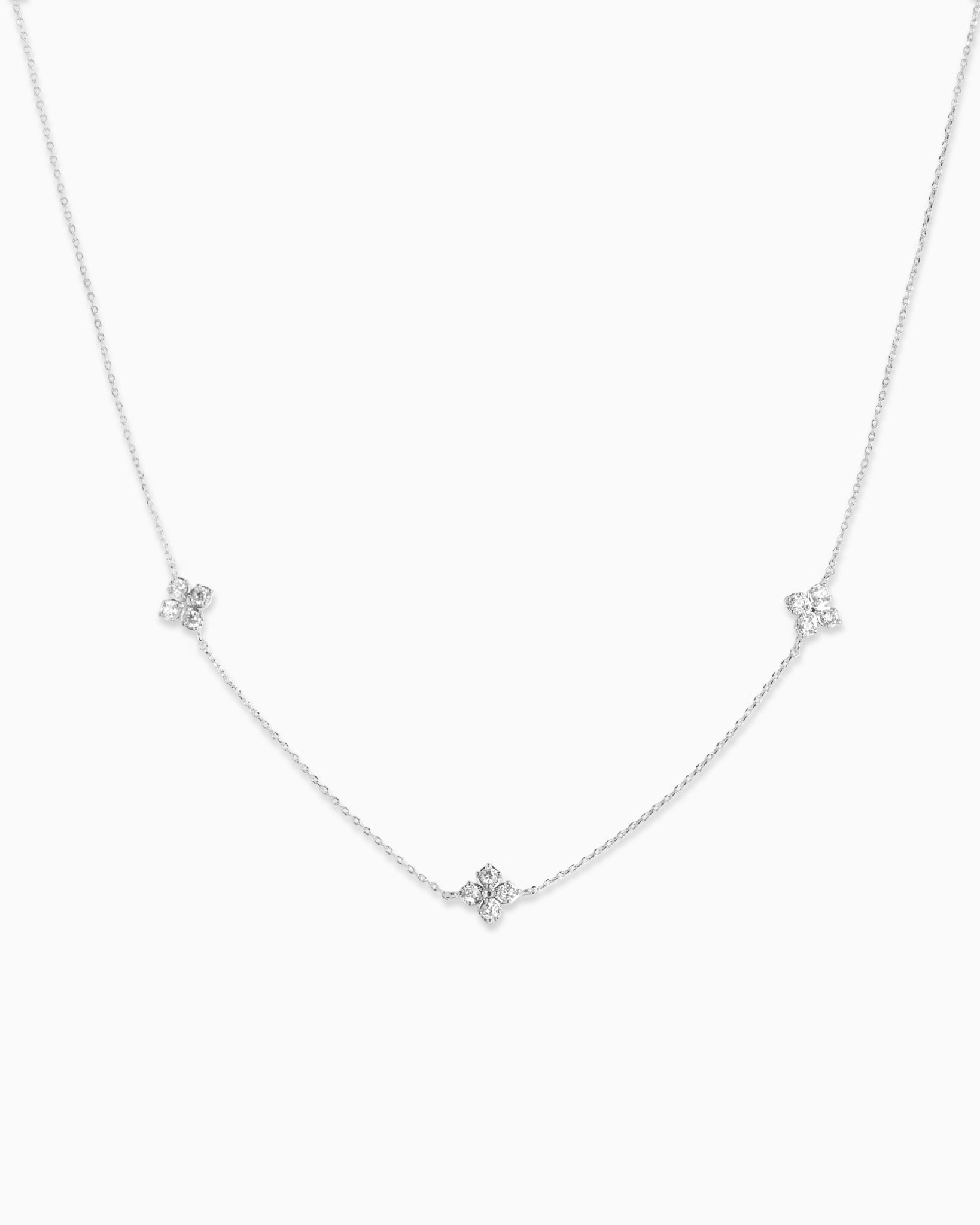 Dainty CZ Pave Clover Station Necklace