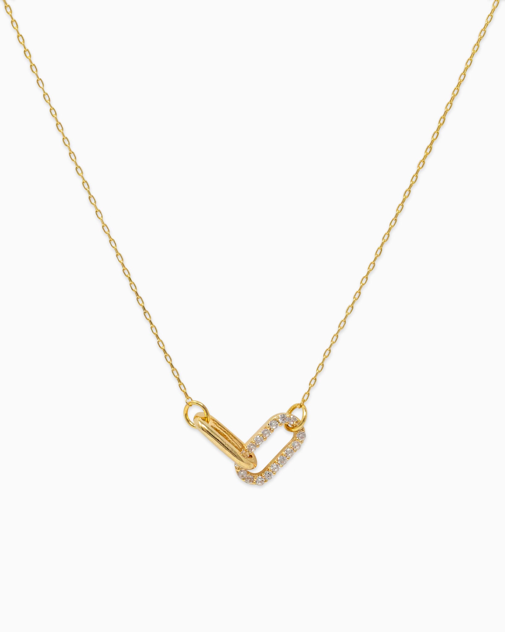 Contrast CZ Clip Link Pendant Necklace