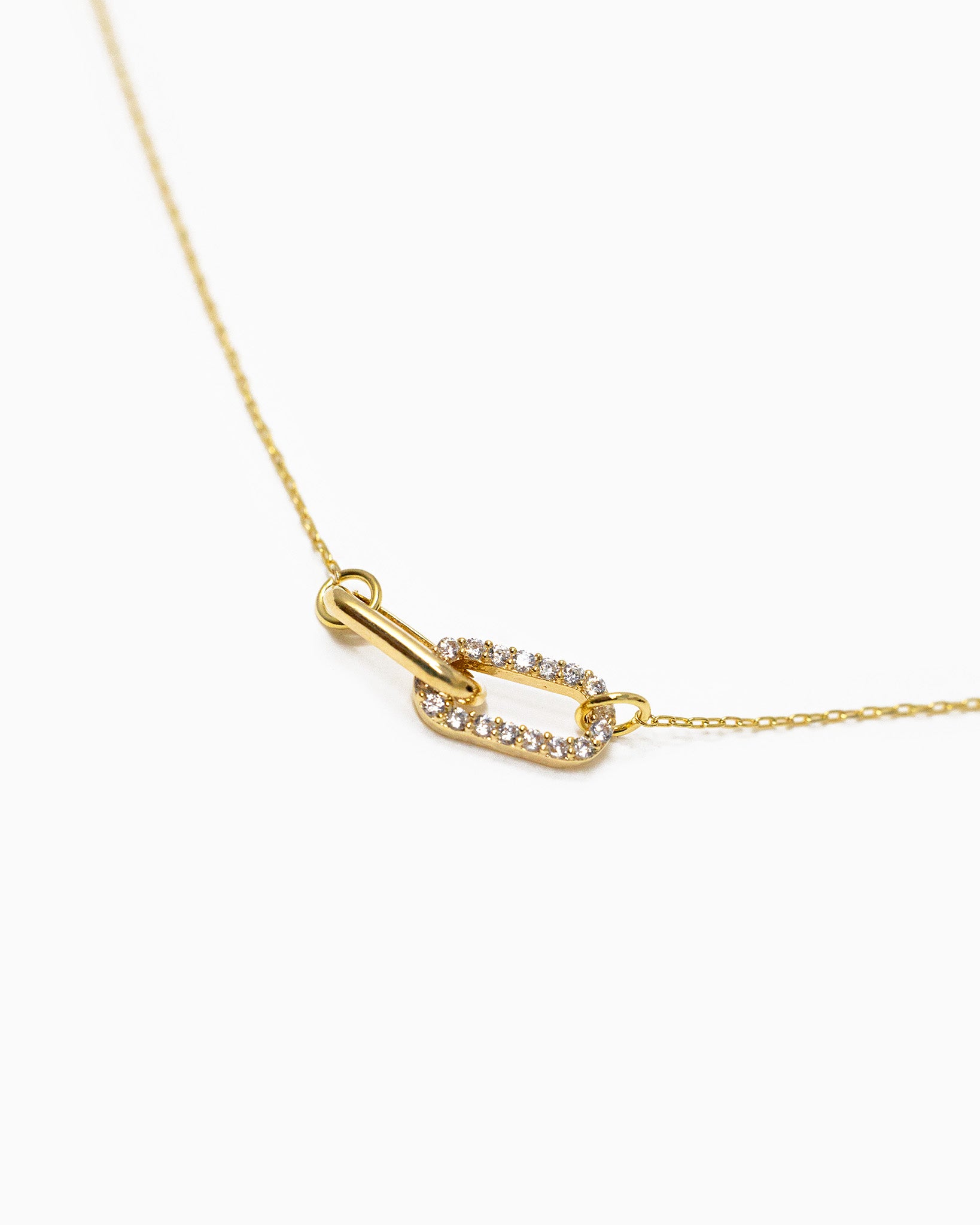 Contrast CZ Clip Link Pendant Necklace