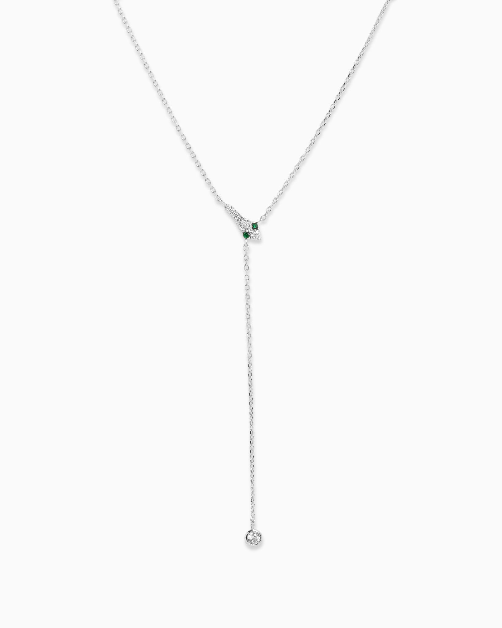 Y Drop CZ Pave Snake Pendant Necklace