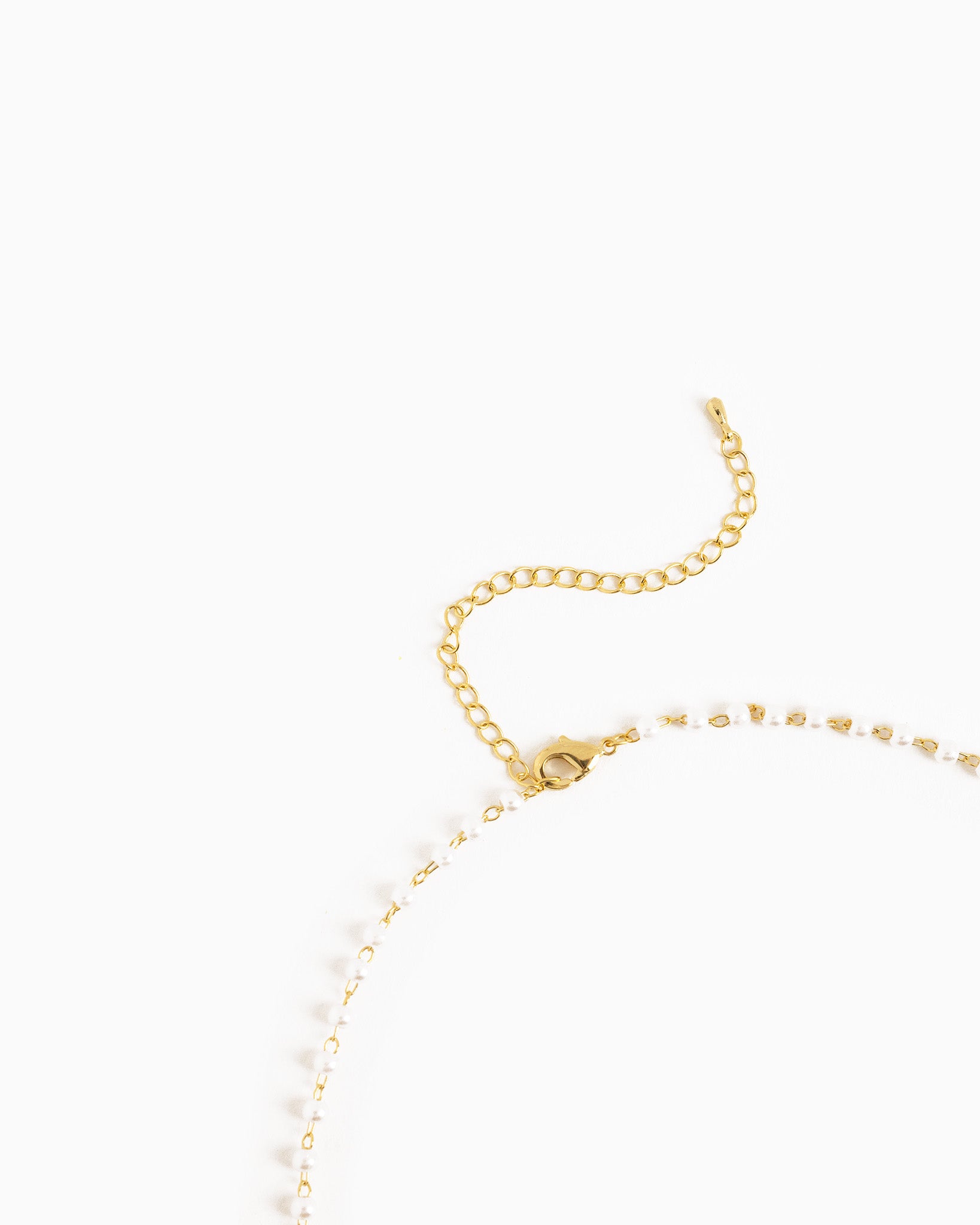 Dainty Cross and Circle Link Drop with Acrylic Pearl Chain Necklace