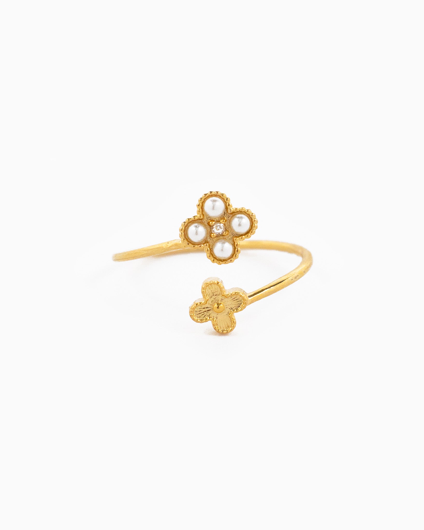 Adjustable Pearl Clover Ring