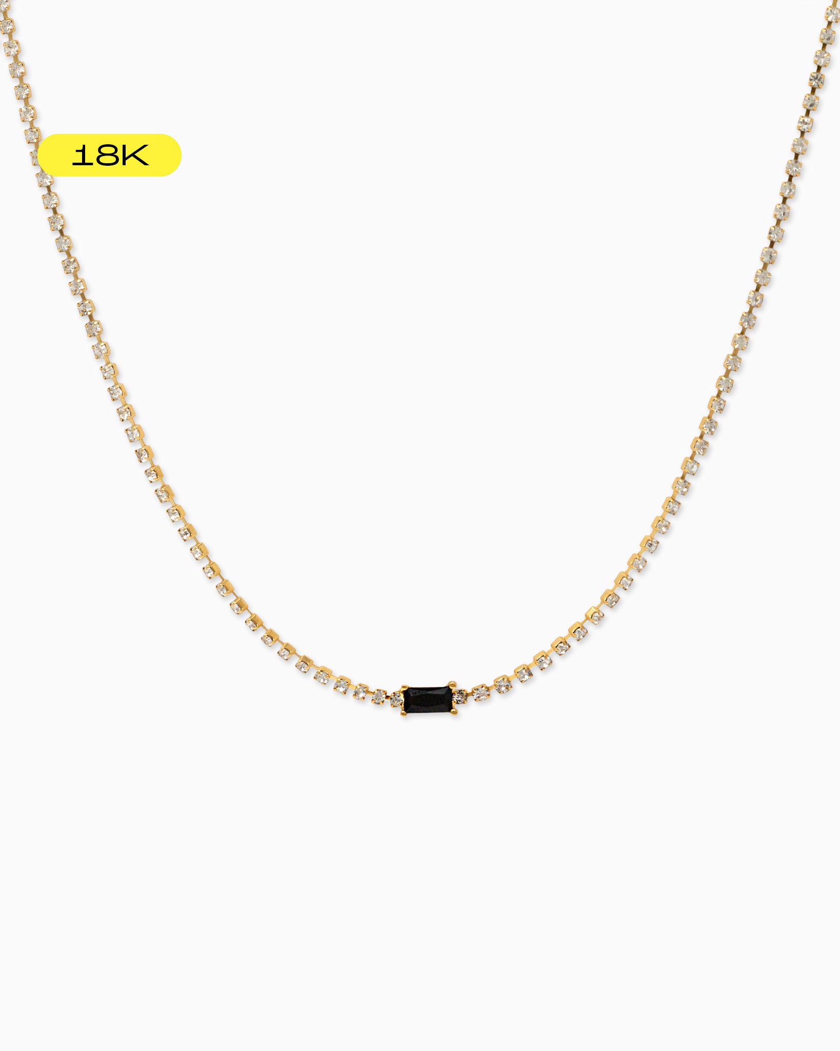 [18K] Black CZ Baguette with Rhinestone Chain Necklace