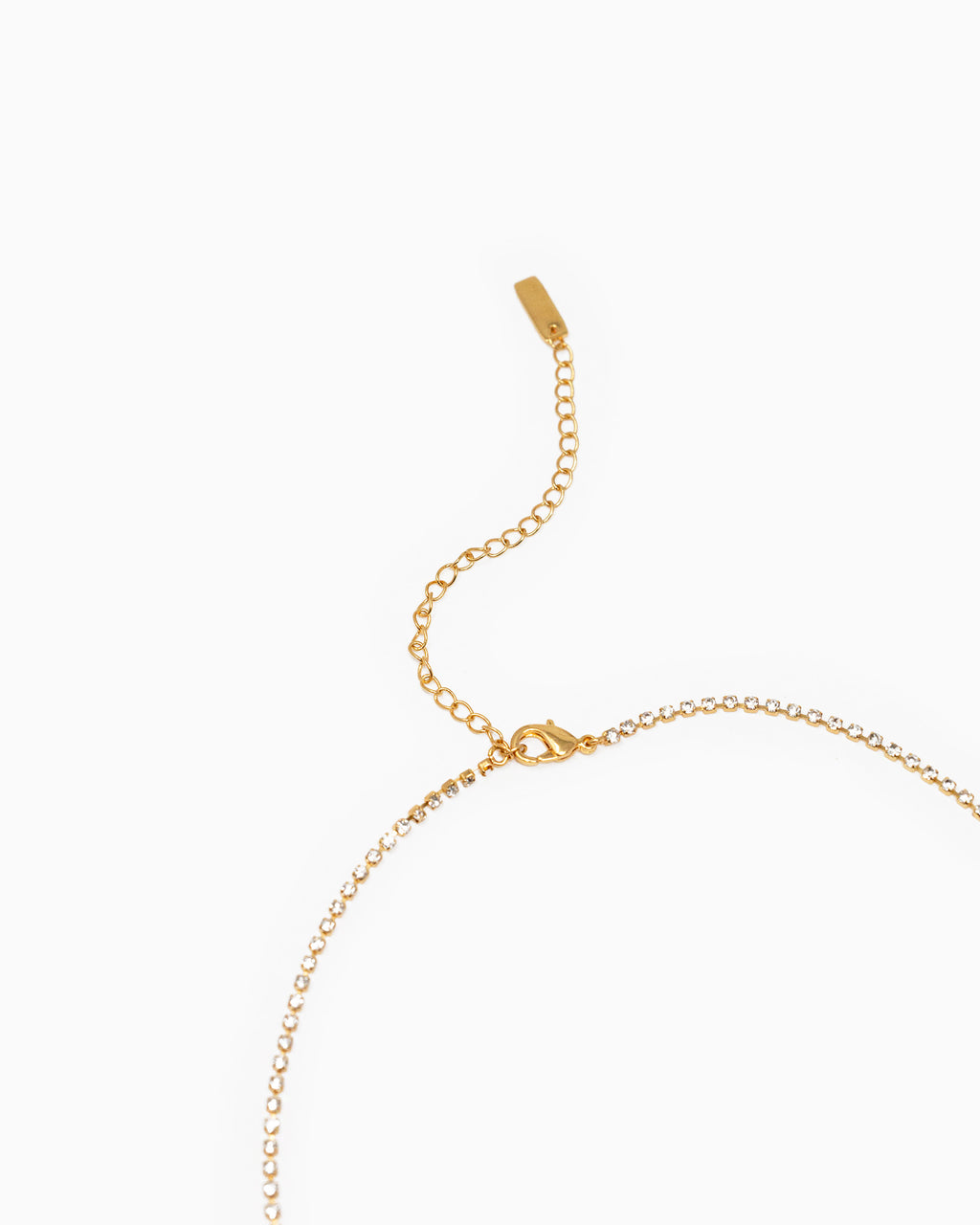 [18K] Black CZ Baguette with Rhinestone Chain Necklace