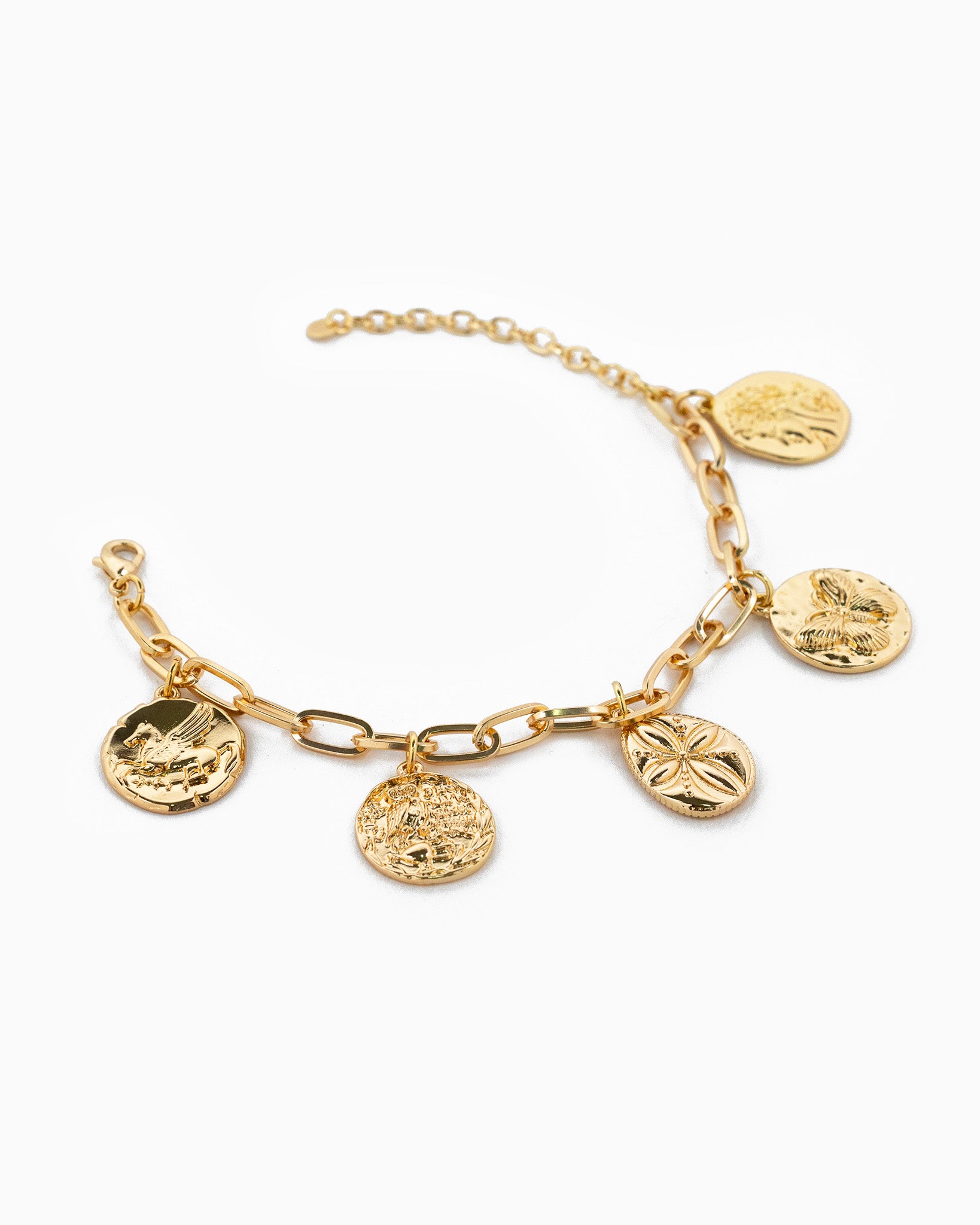 Multi Coin Link Chain Charm Bracelet