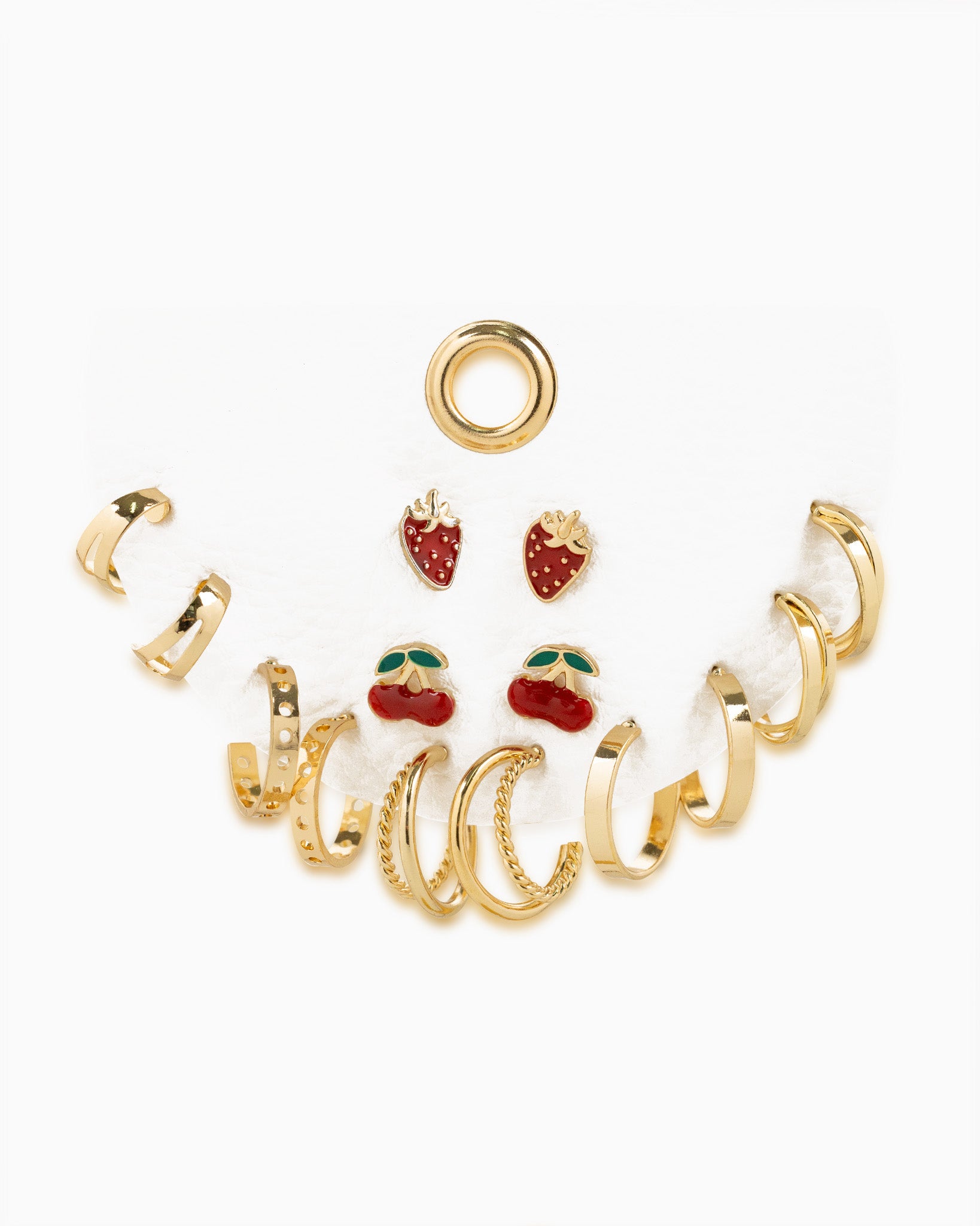 Strawberry, Cherry Studs and Hoops, 7 Pairs