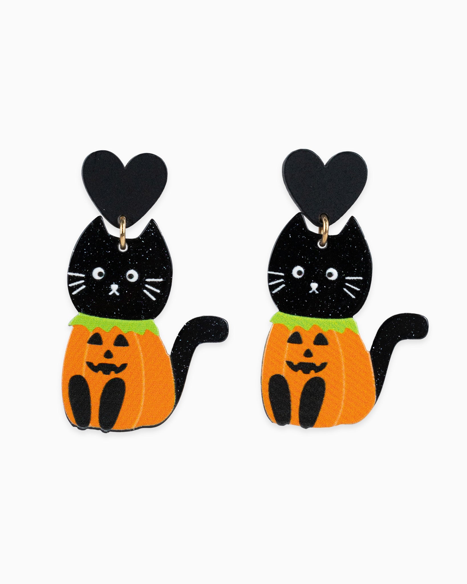 Adorable Black & White Shimmer Halloween Cat Drop Earrings