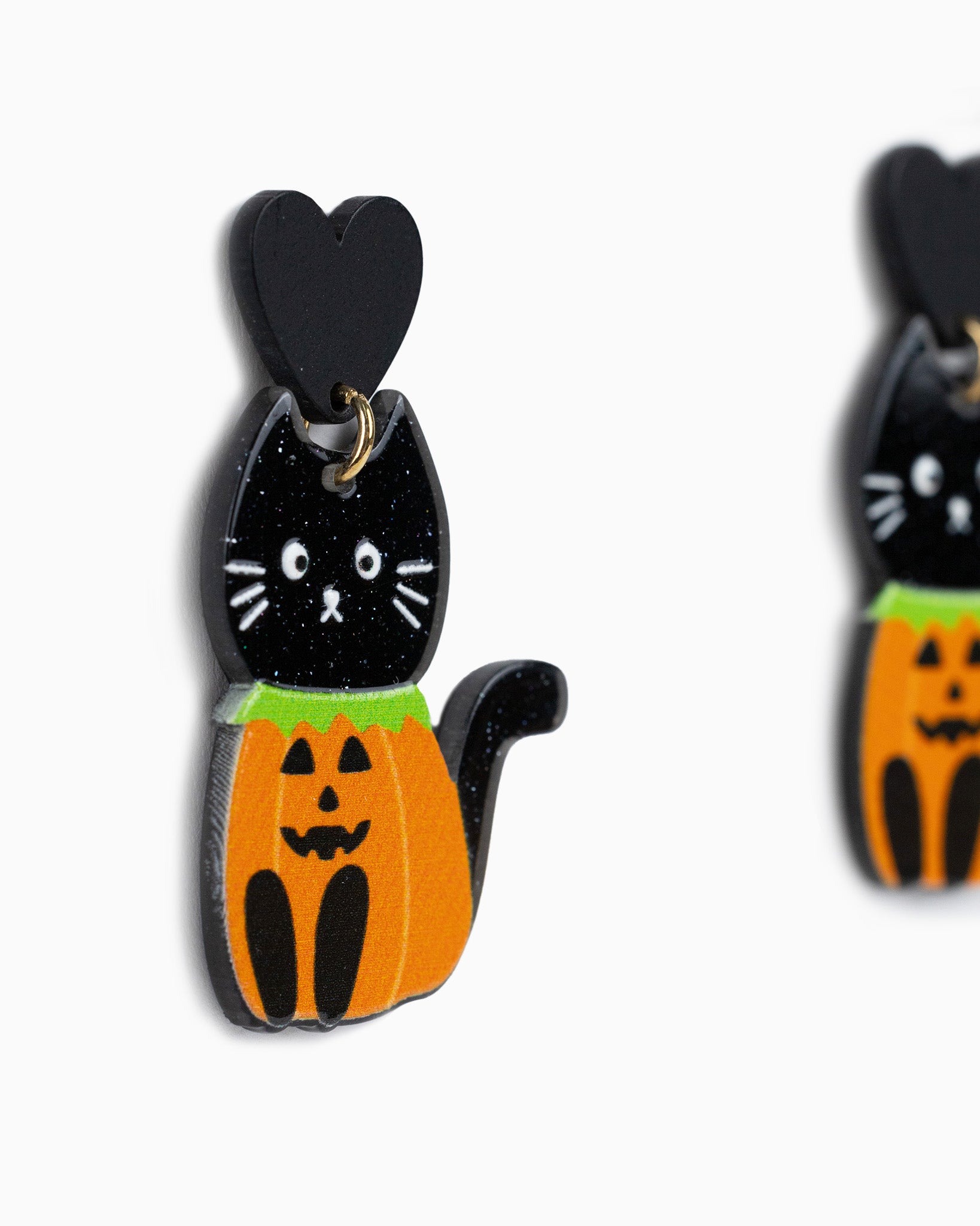 Adorable Black & White Shimmer Halloween Cat Drop Earrings