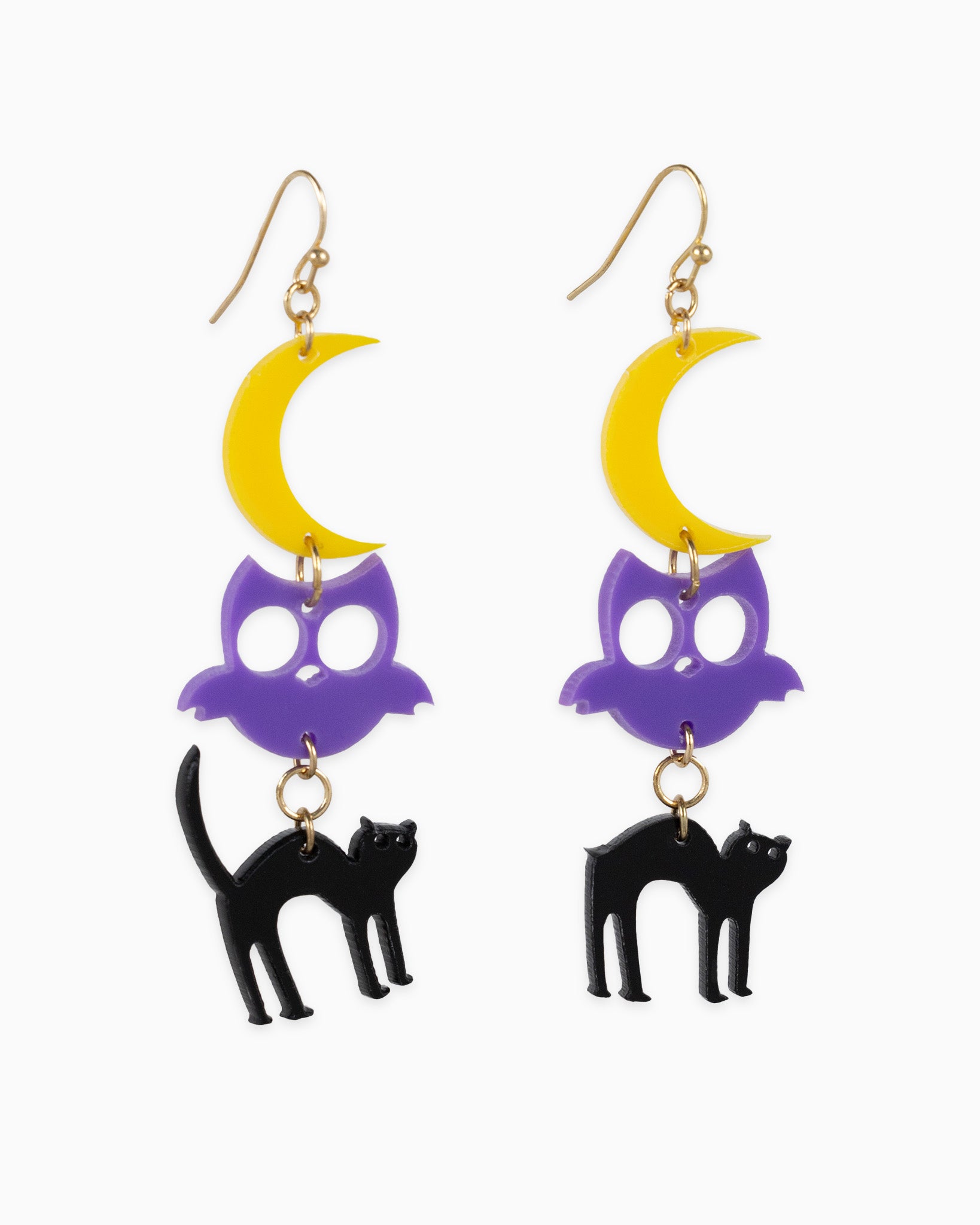 Multi Halloween Moon Owl Cat Drop Earrings