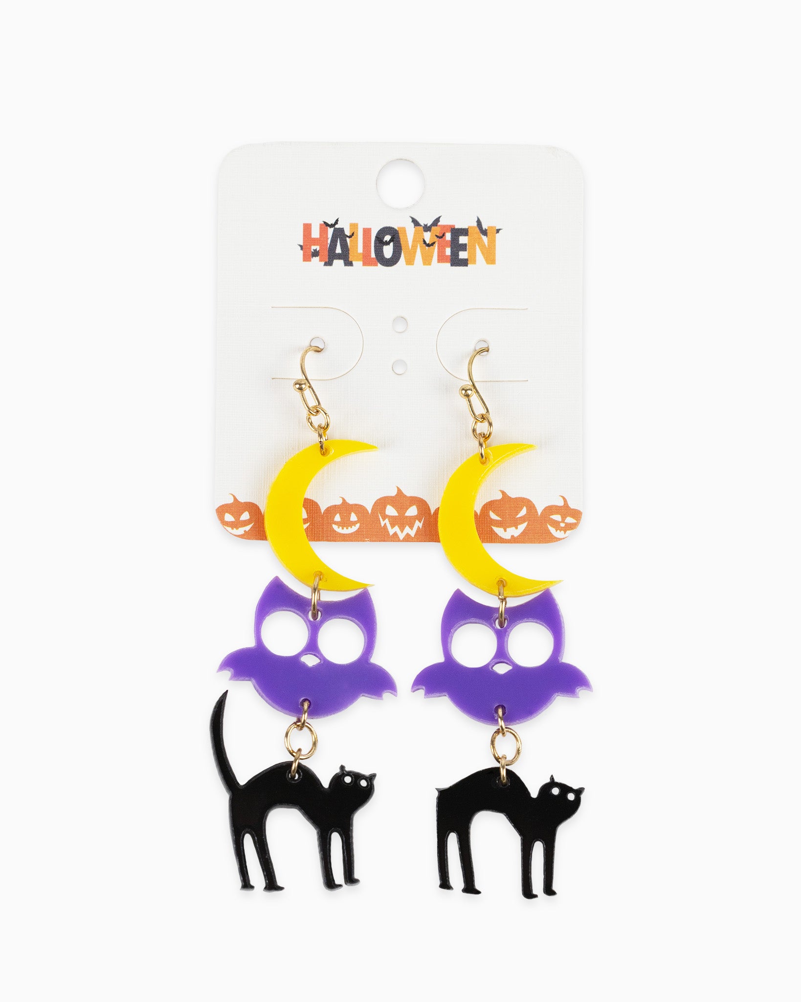 Multi Halloween Moon Owl Cat Drop Earrings