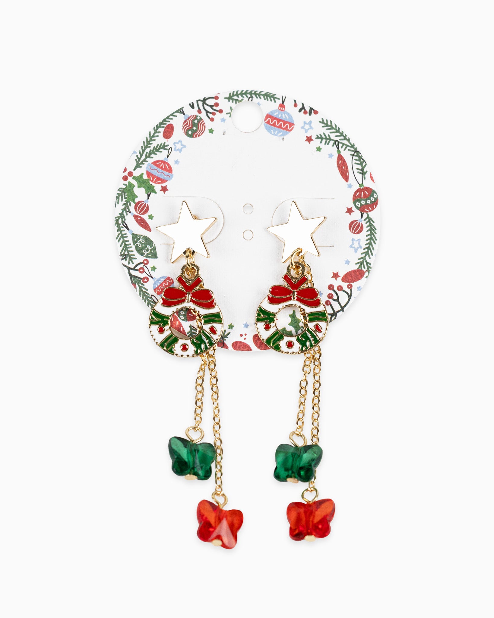 Extravagant Christmas Wreath Star Butterfly Drop Earrings