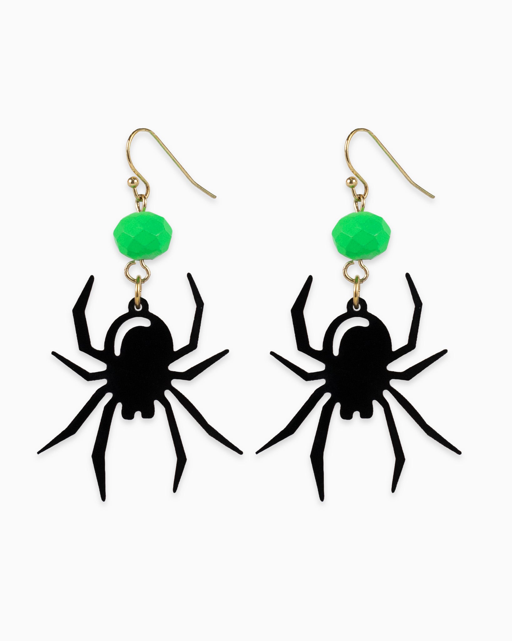 Black Spider Cutout Green Web Halloween Earrings