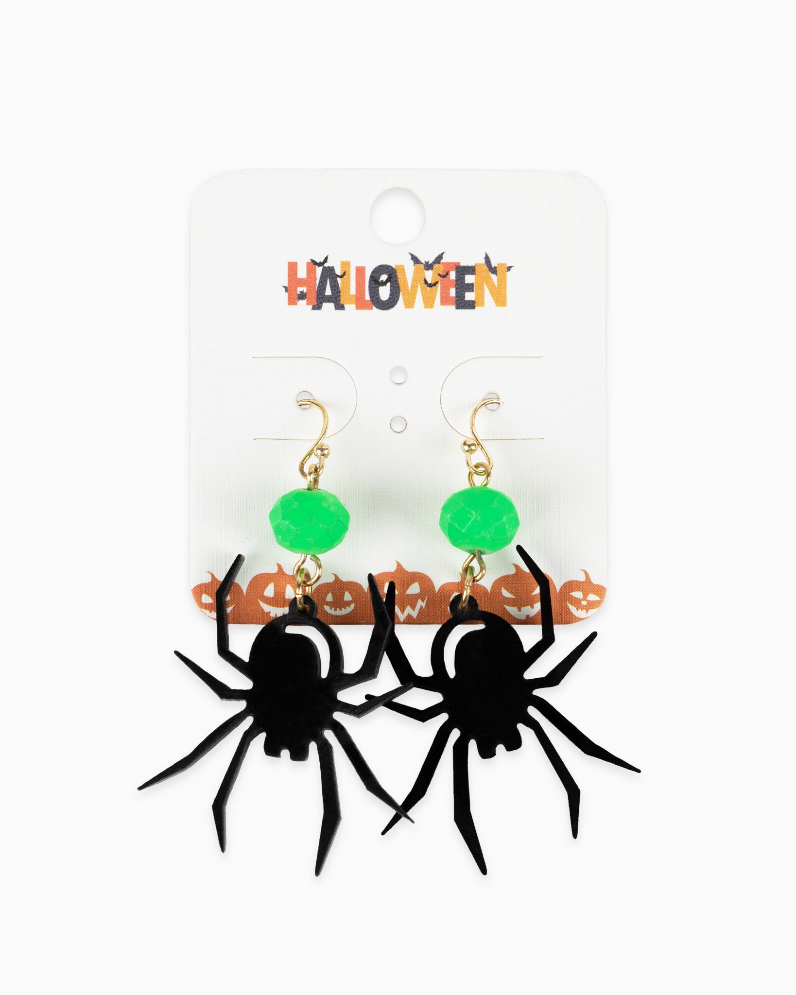 Black Spider Cutout Green Web Halloween Earrings