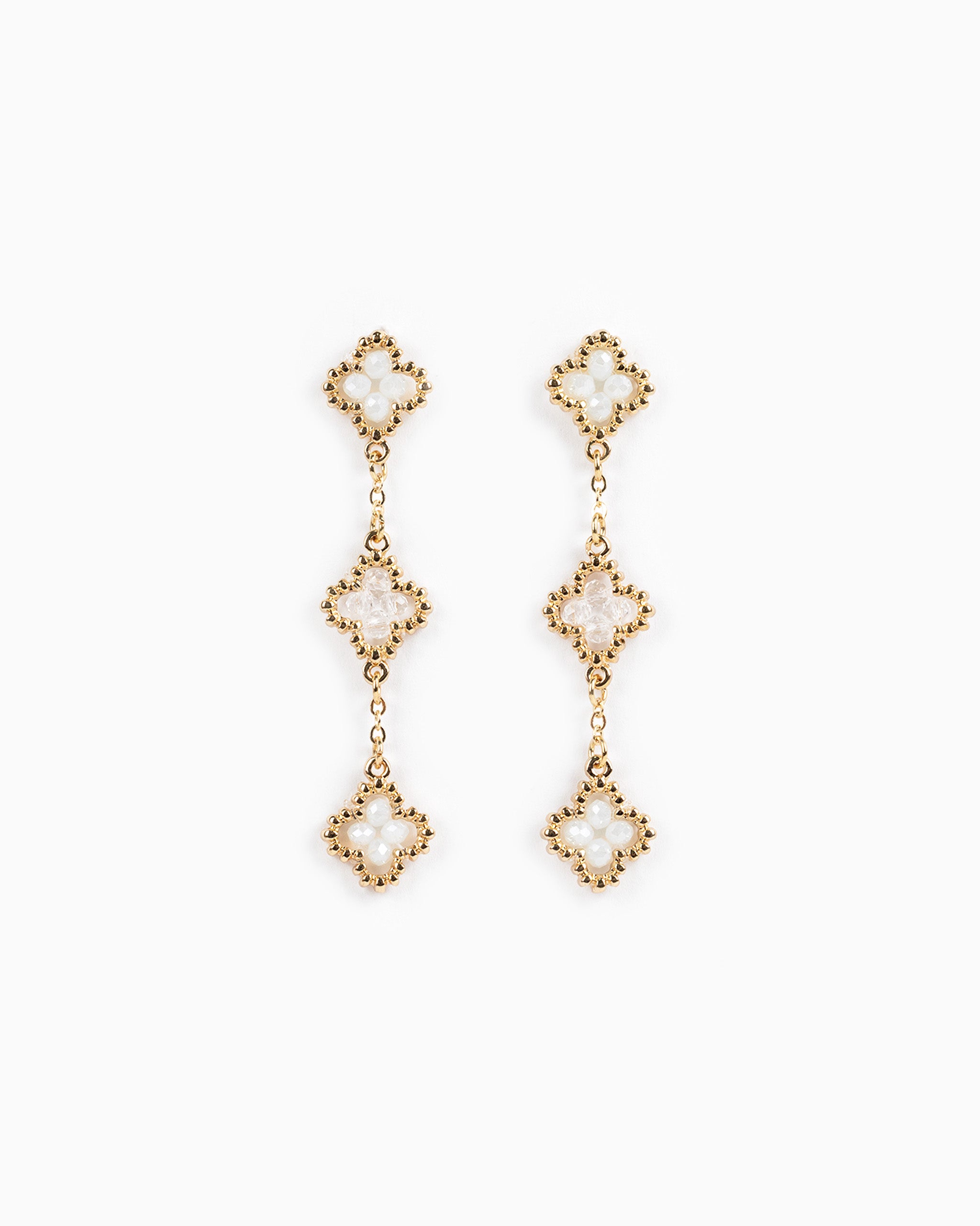 Multi-Bead Clover Drop Earrings-3