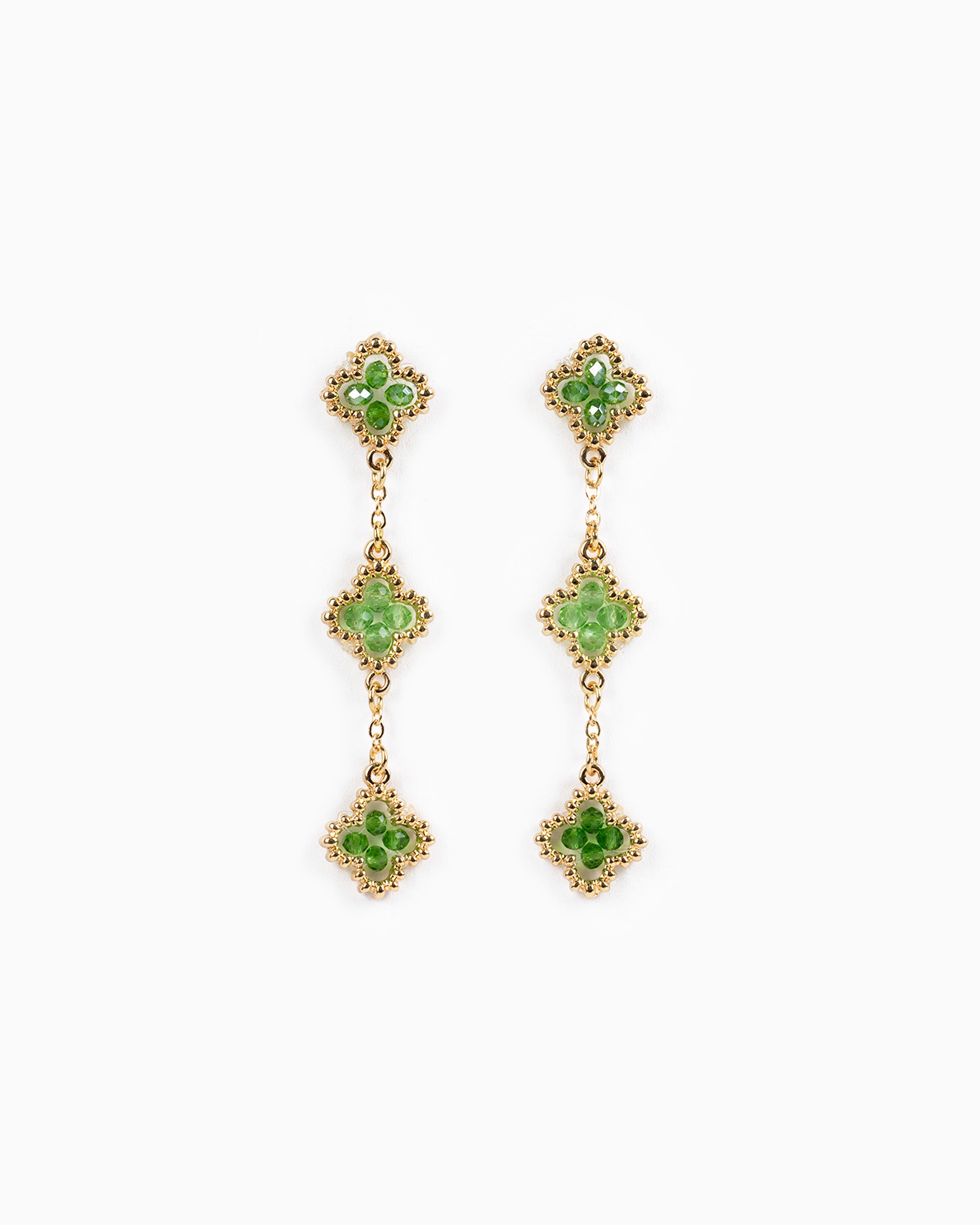 Multi-Bead Clover Drop Earrings-4
