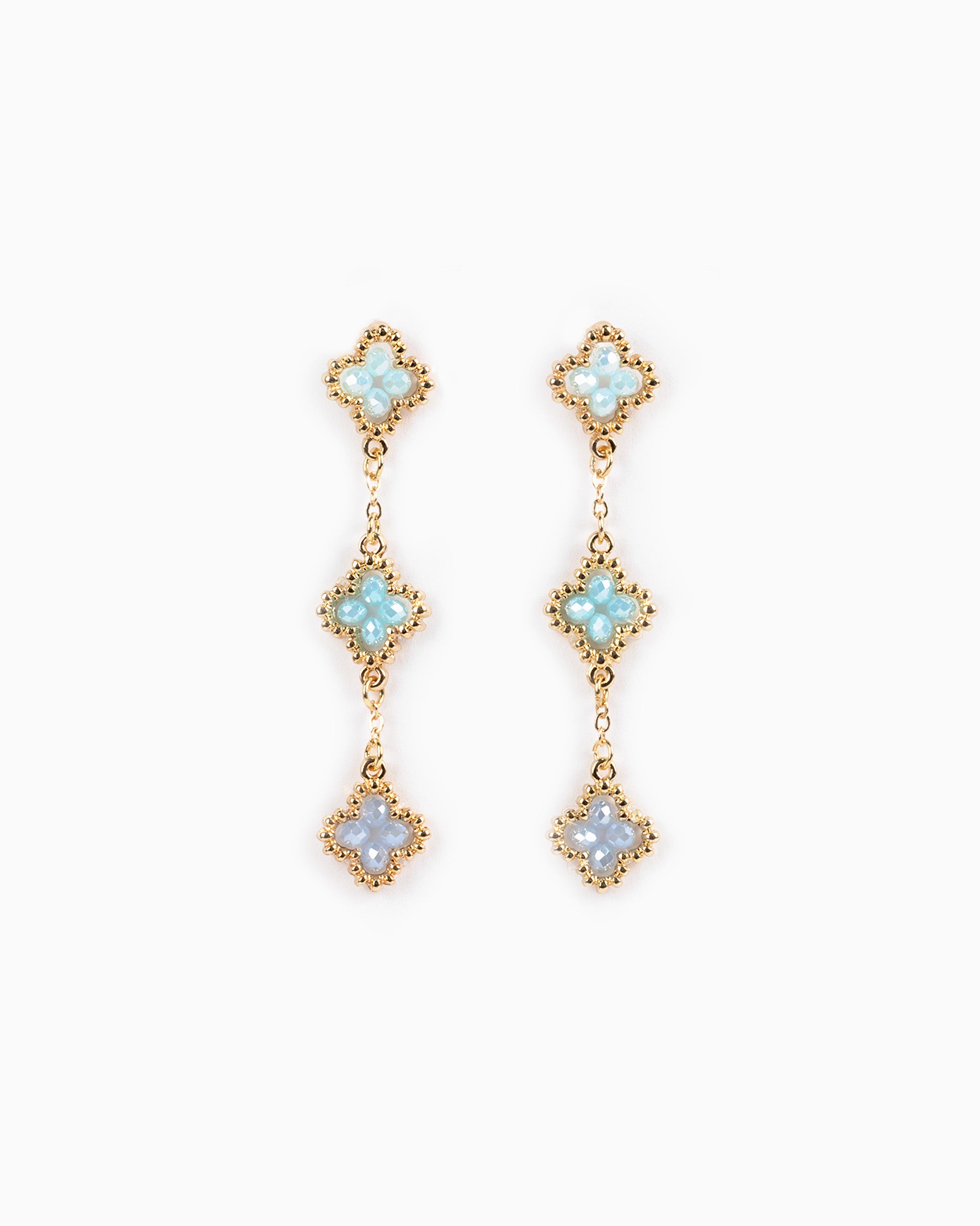Multi-Bead Clover Drop Earrings-5