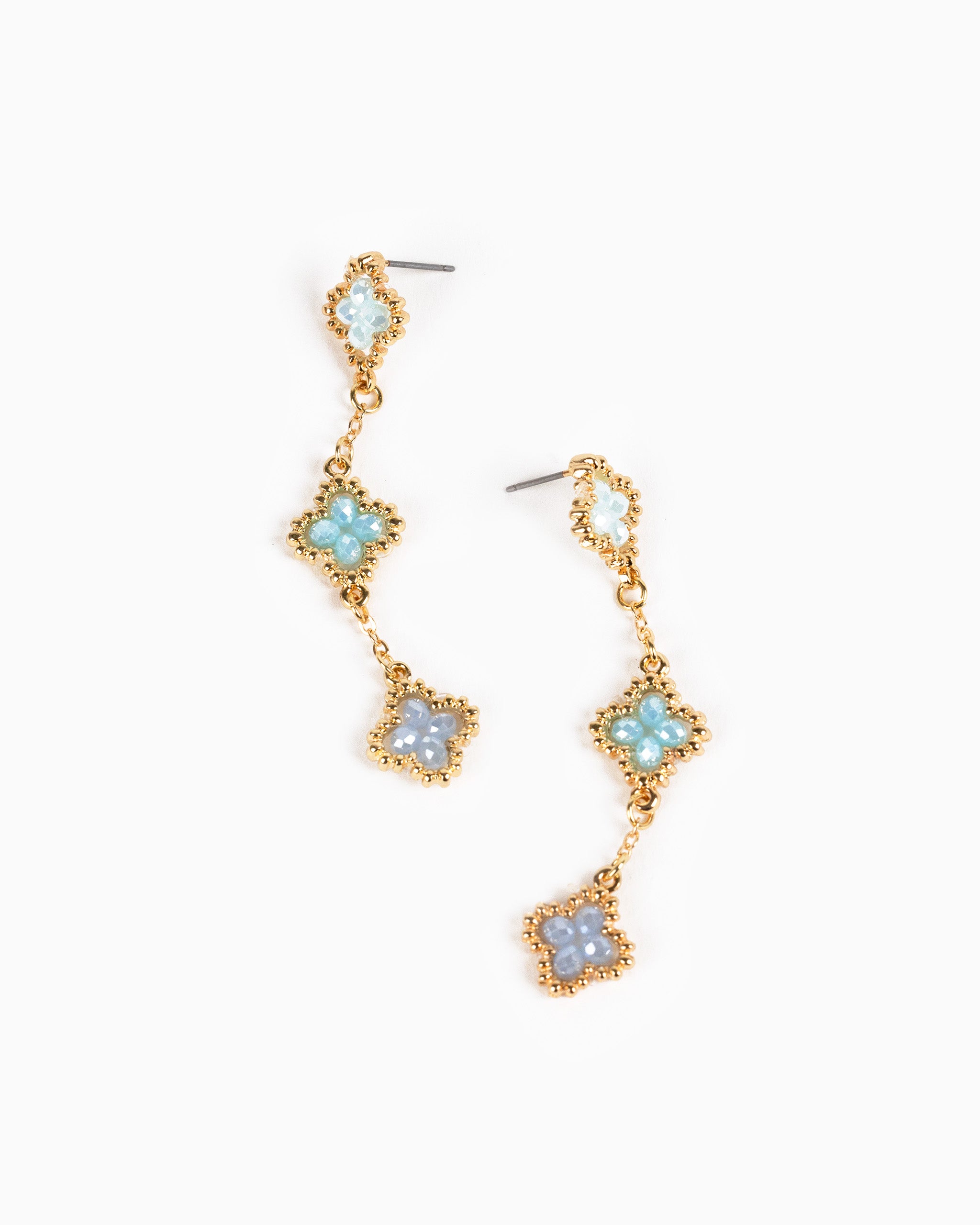 Multi-Bead Clover Drop Earrings-6