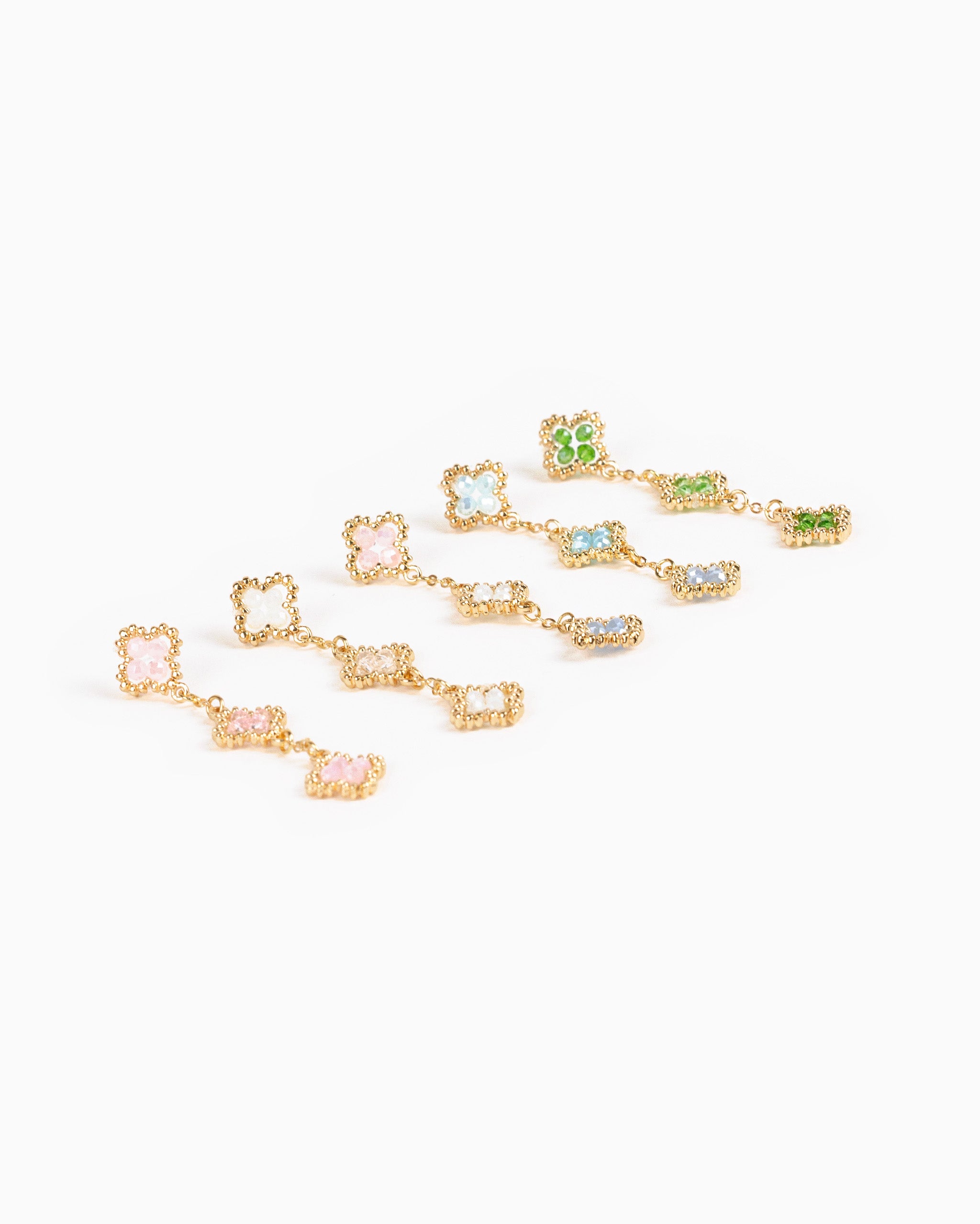 Multi-Bead Clover Drop Earrings-8