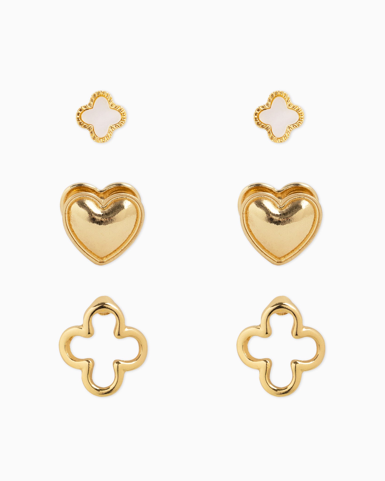 MOP Clover Puffy Heart Earring Set of 3