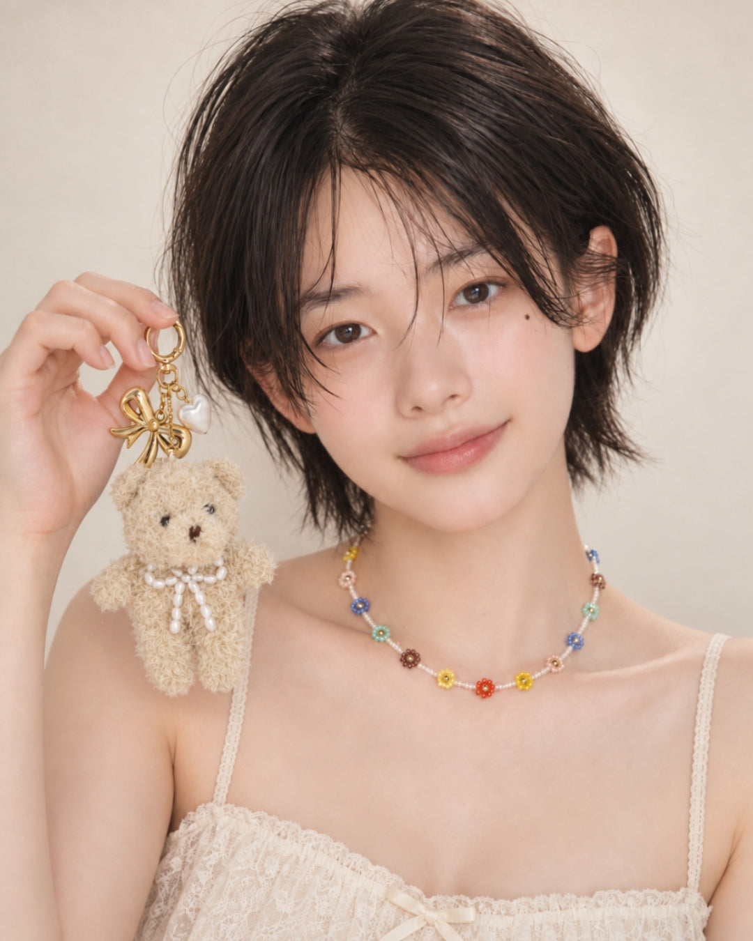 Plush Pearl Bow Teddy Bear Bag Charm