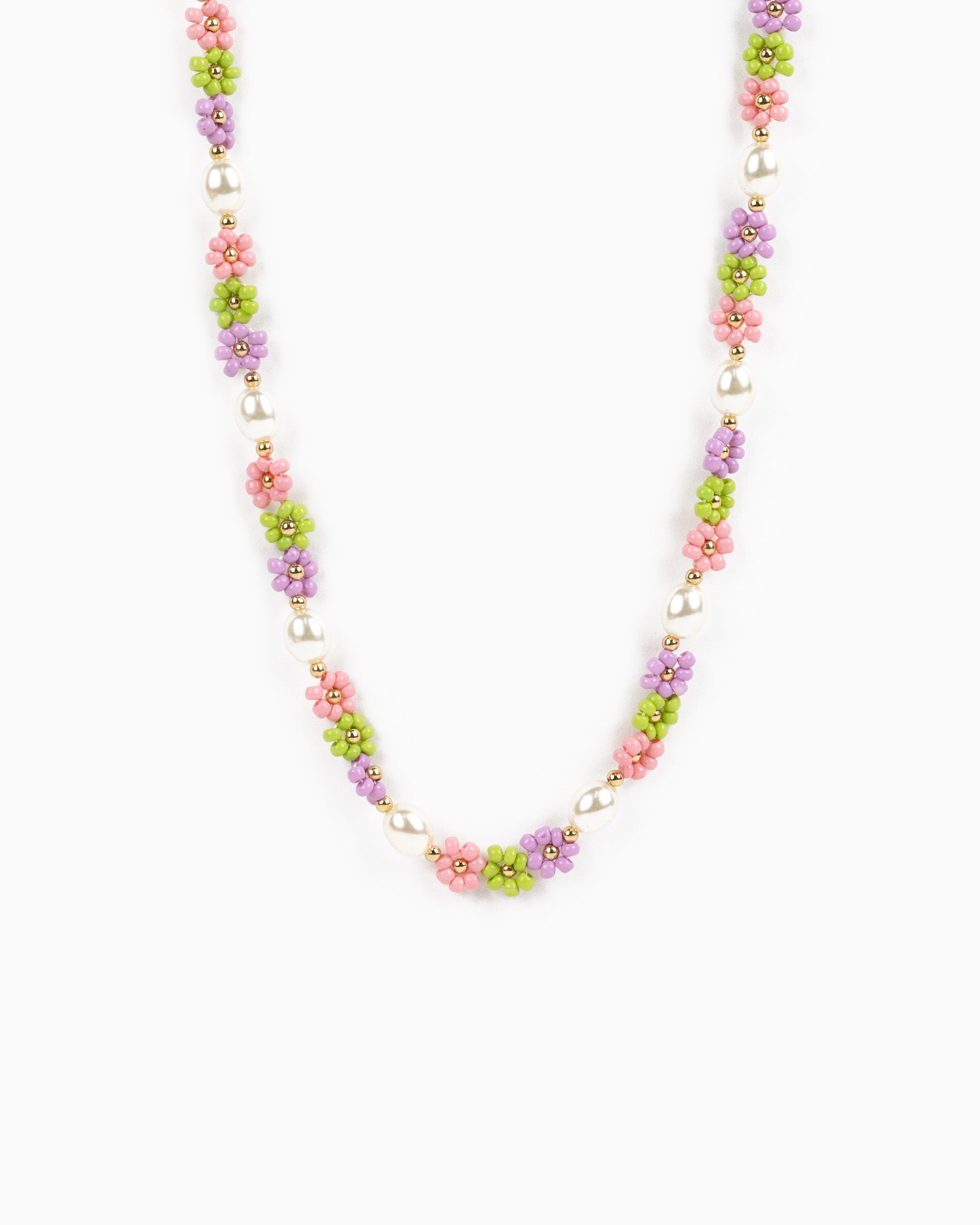 Tropical Flower Seed Bead and Pearl Necklace-3