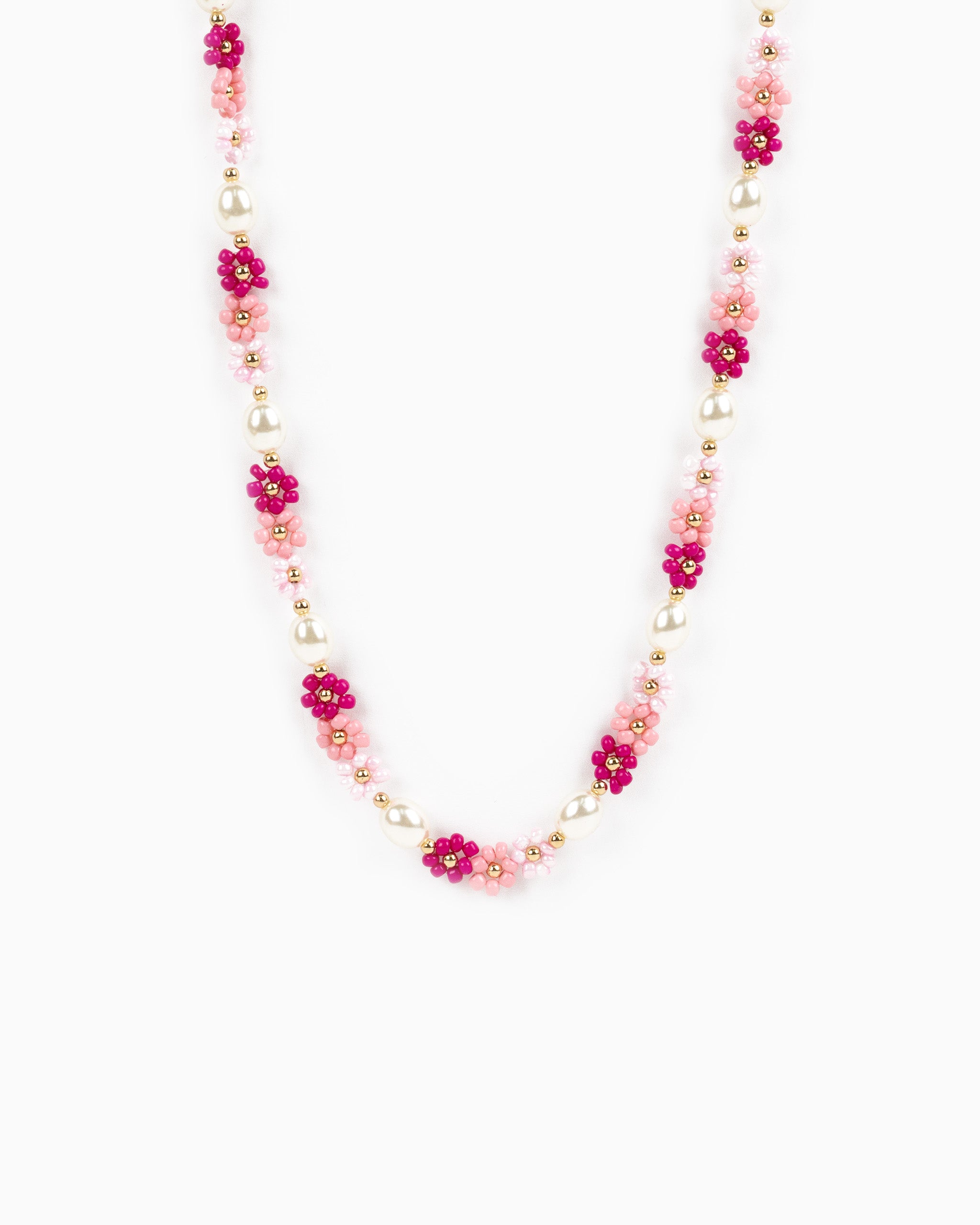 Tropical Flower Seed Bead and Pearl Necklace-4
