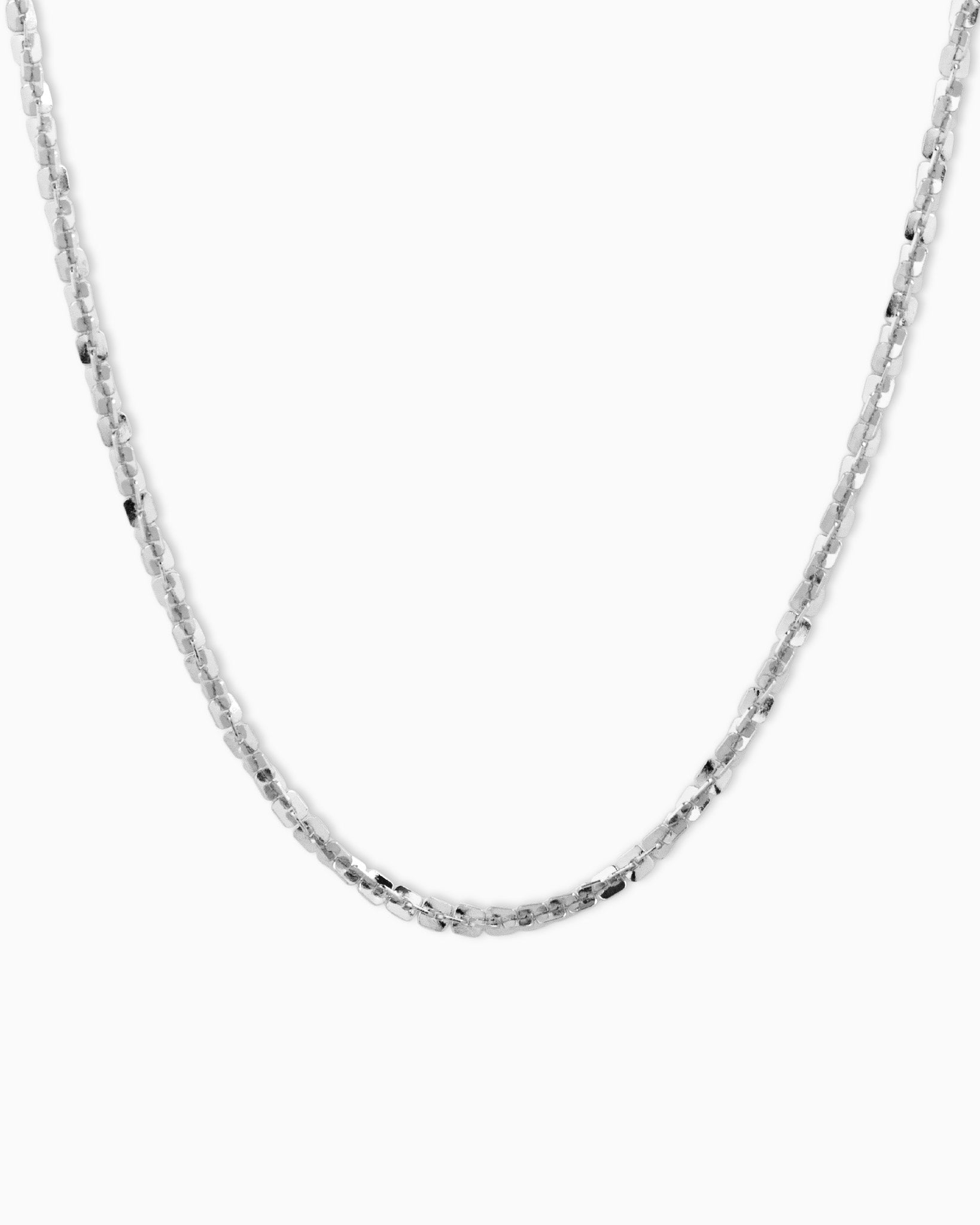 Square Link Chain Necklace (Rhodium)