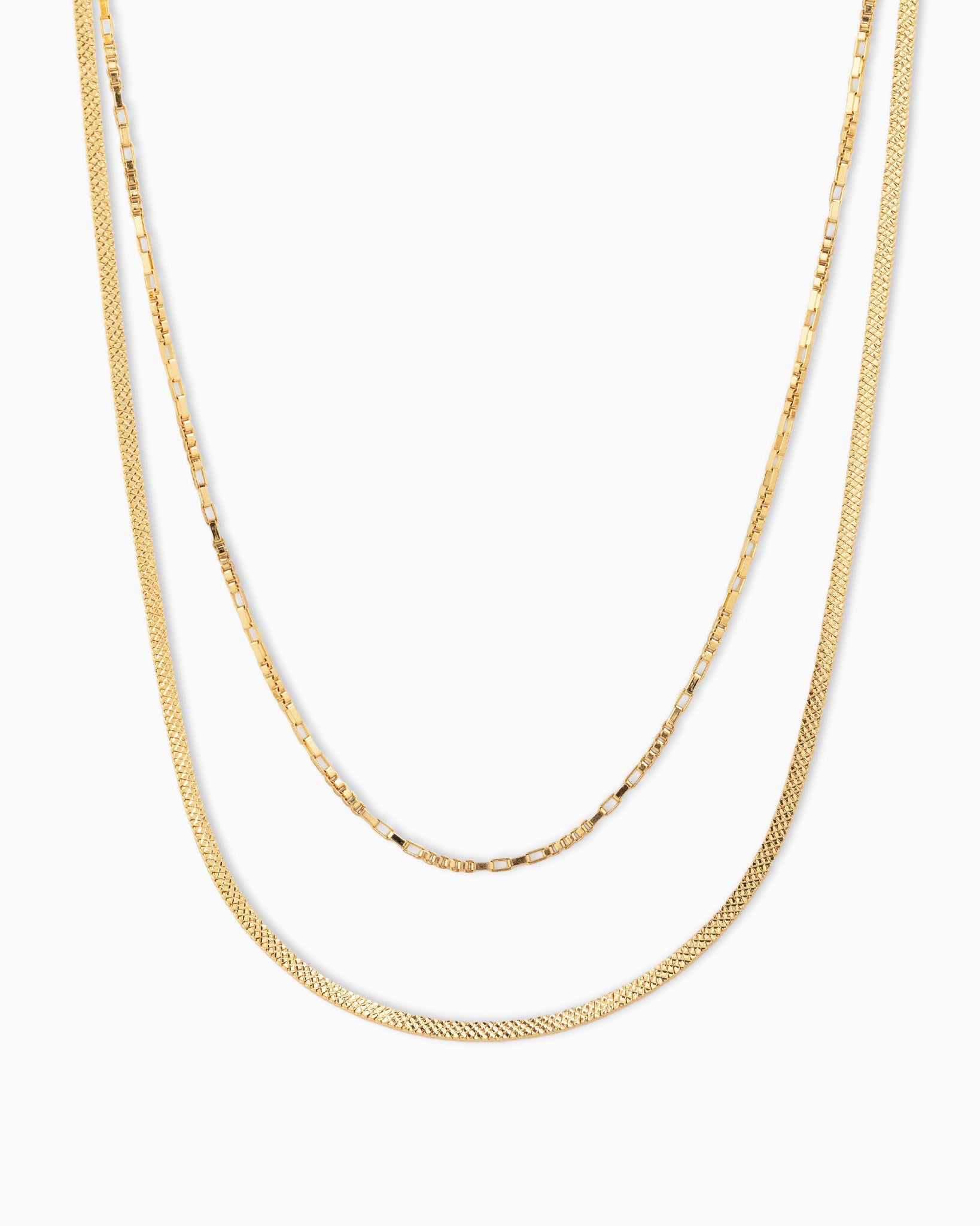 Double Layered Box and Snake Chain Necklace