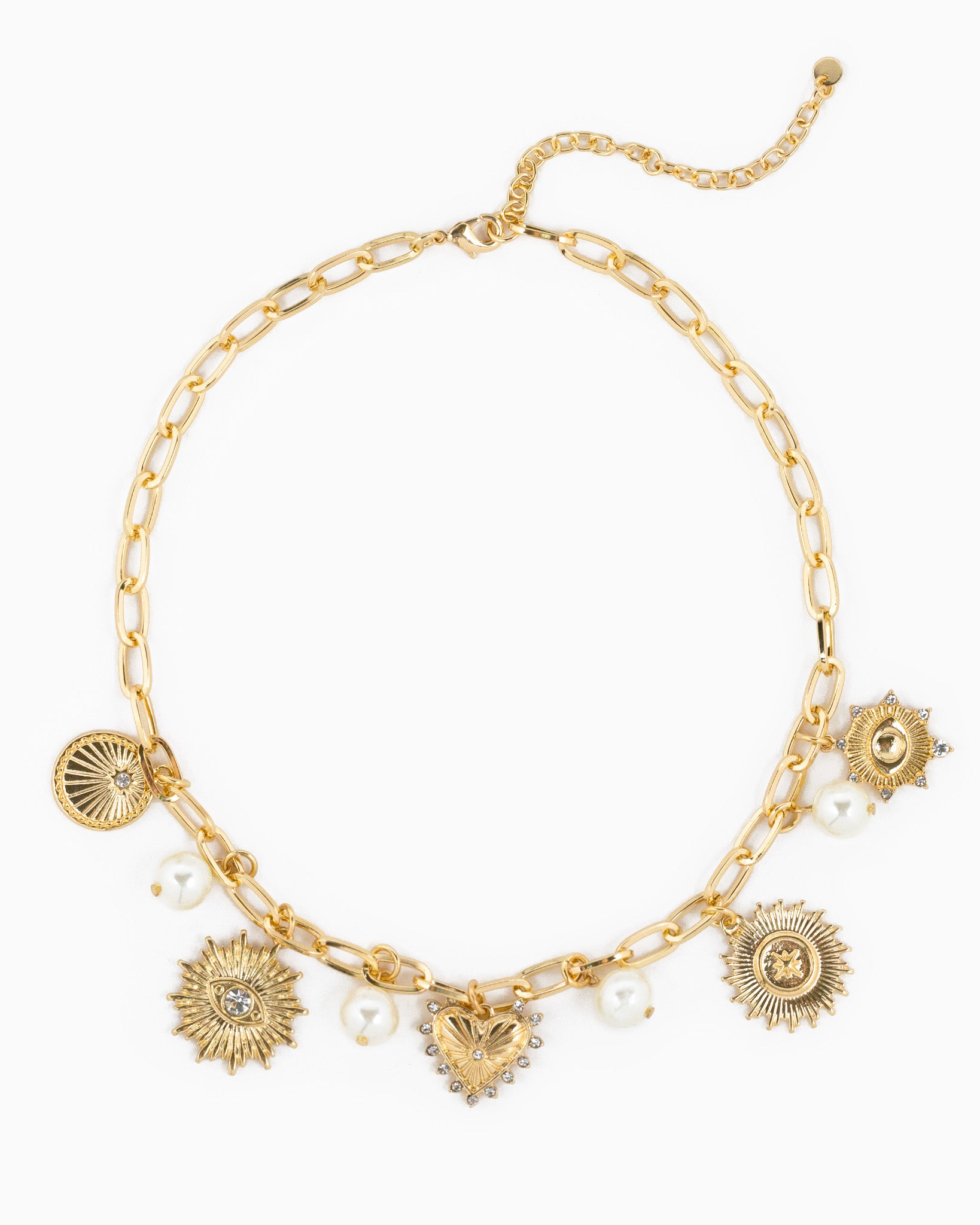 Heart Mix Coin Pearl Charm Necklace